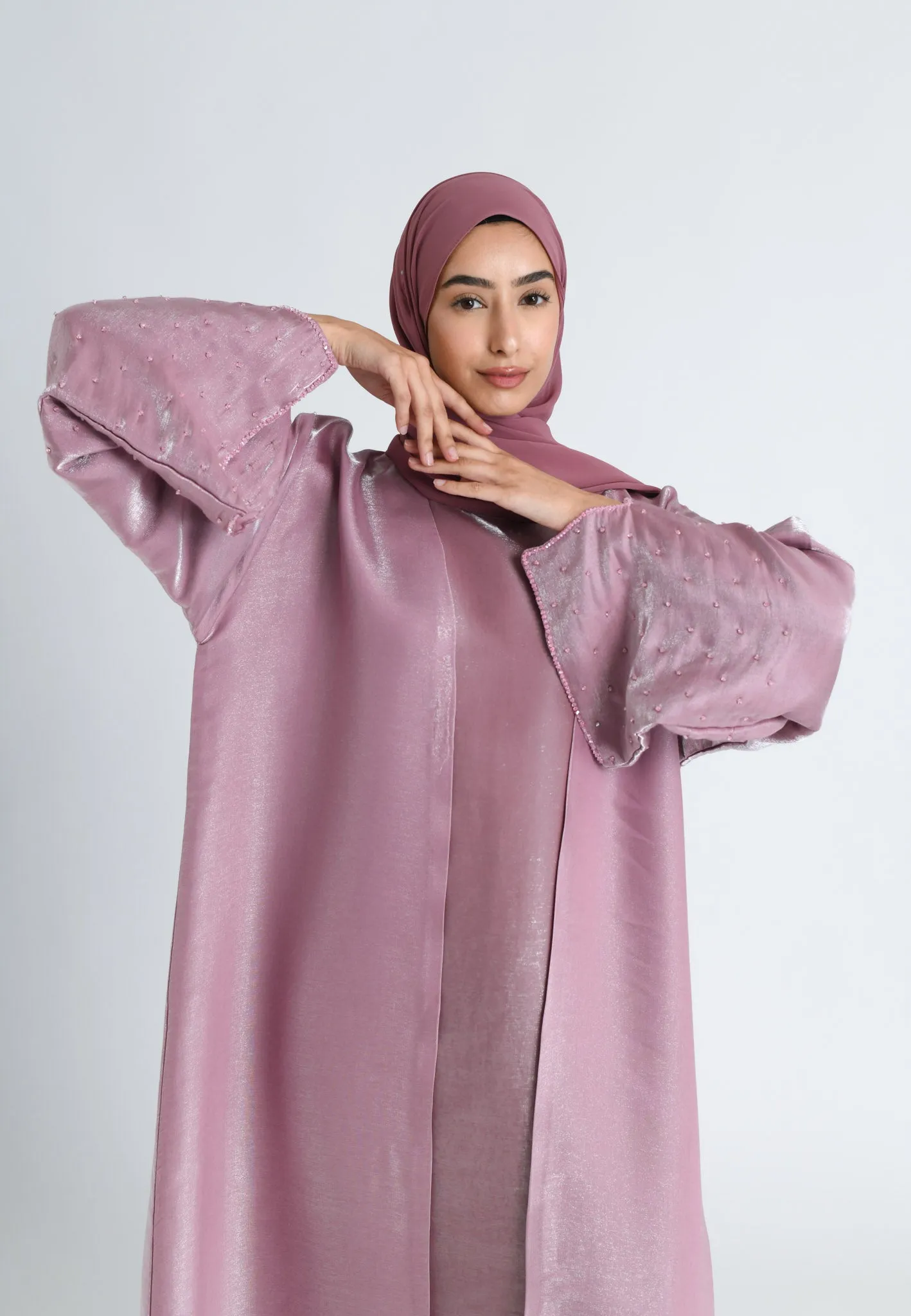 Blush Suede 4-Piece Liquid Organza Abaya Set