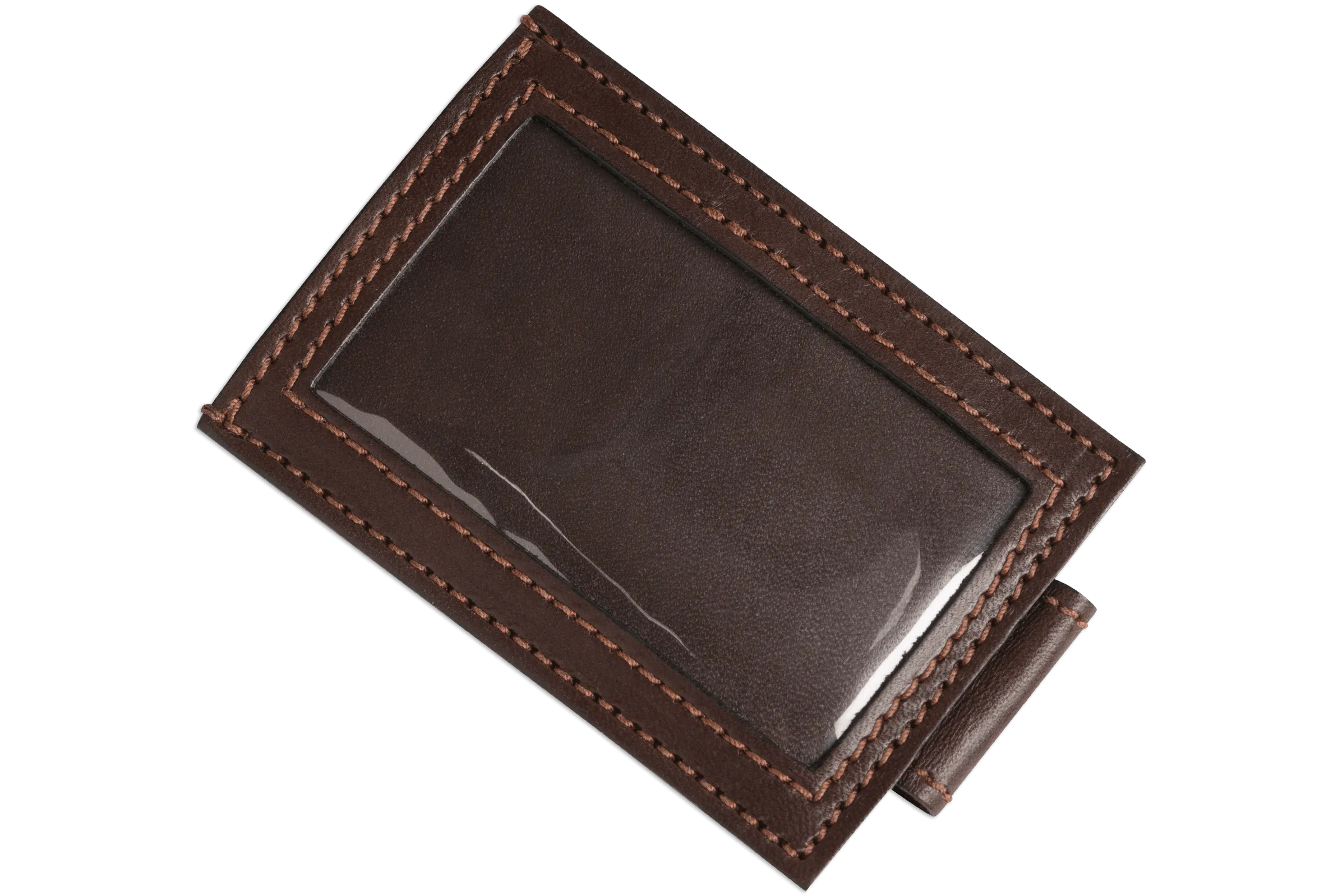Brown Premium Leather Slim ID Wallet With Magnetic Money Clip
