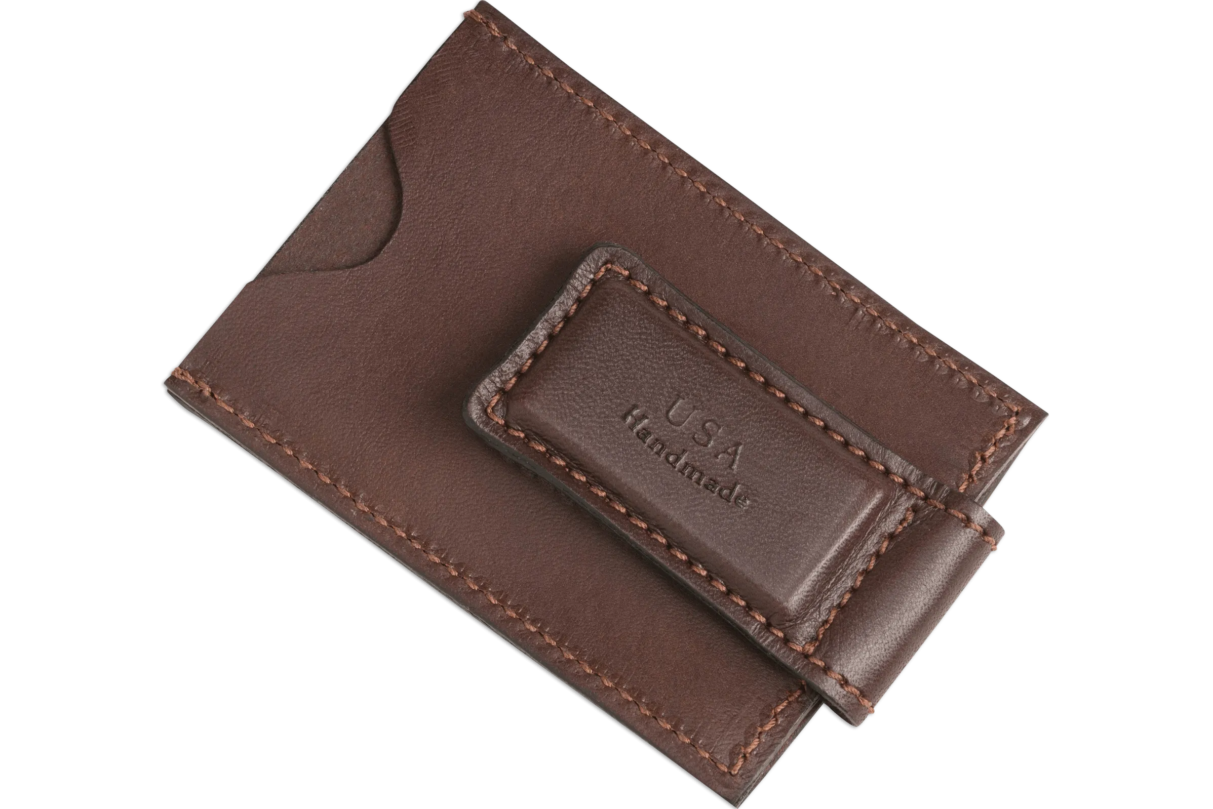 Brown Premium Leather Slim ID Wallet With Magnetic Money Clip