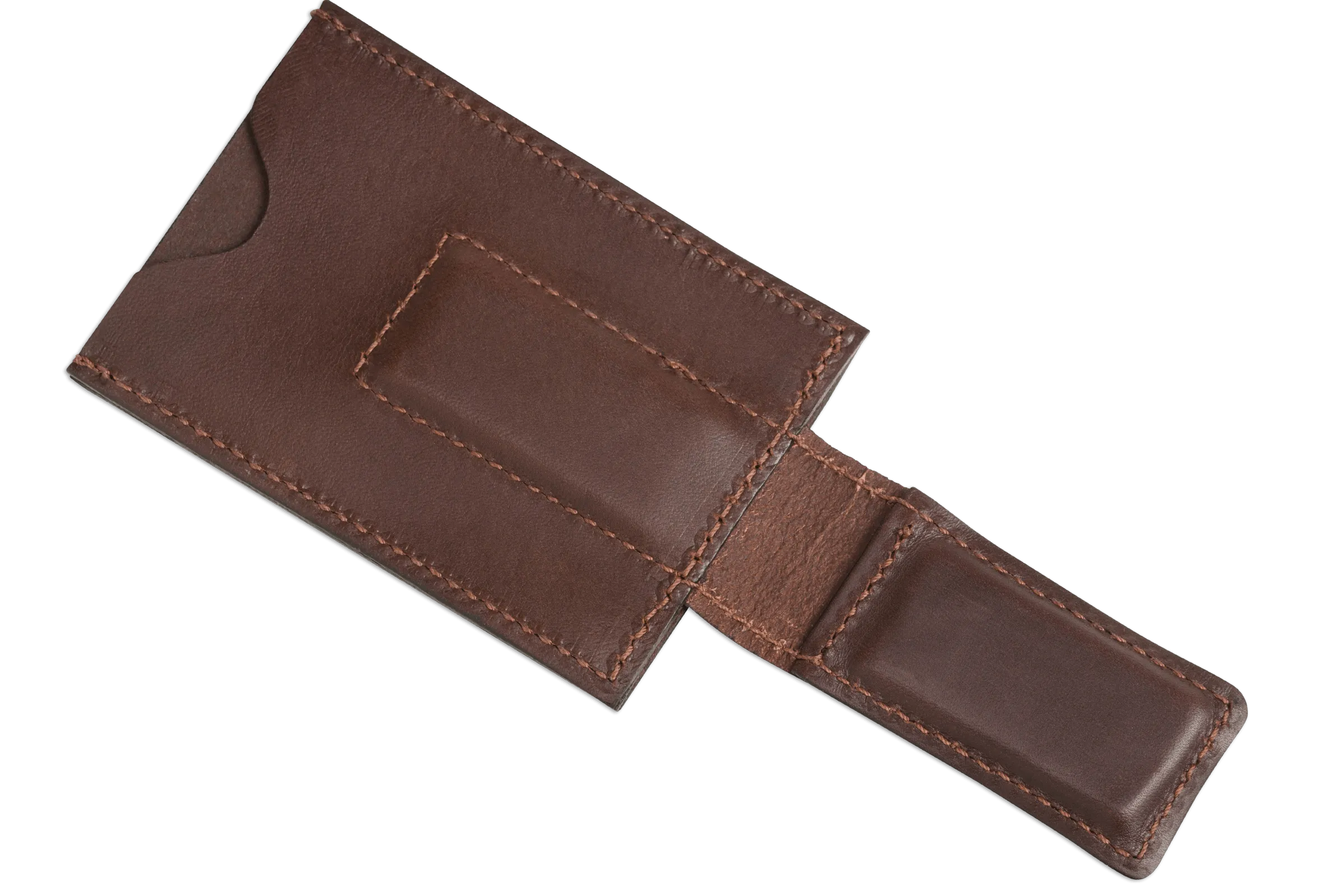 Brown Premium Leather Slim ID Wallet With Magnetic Money Clip