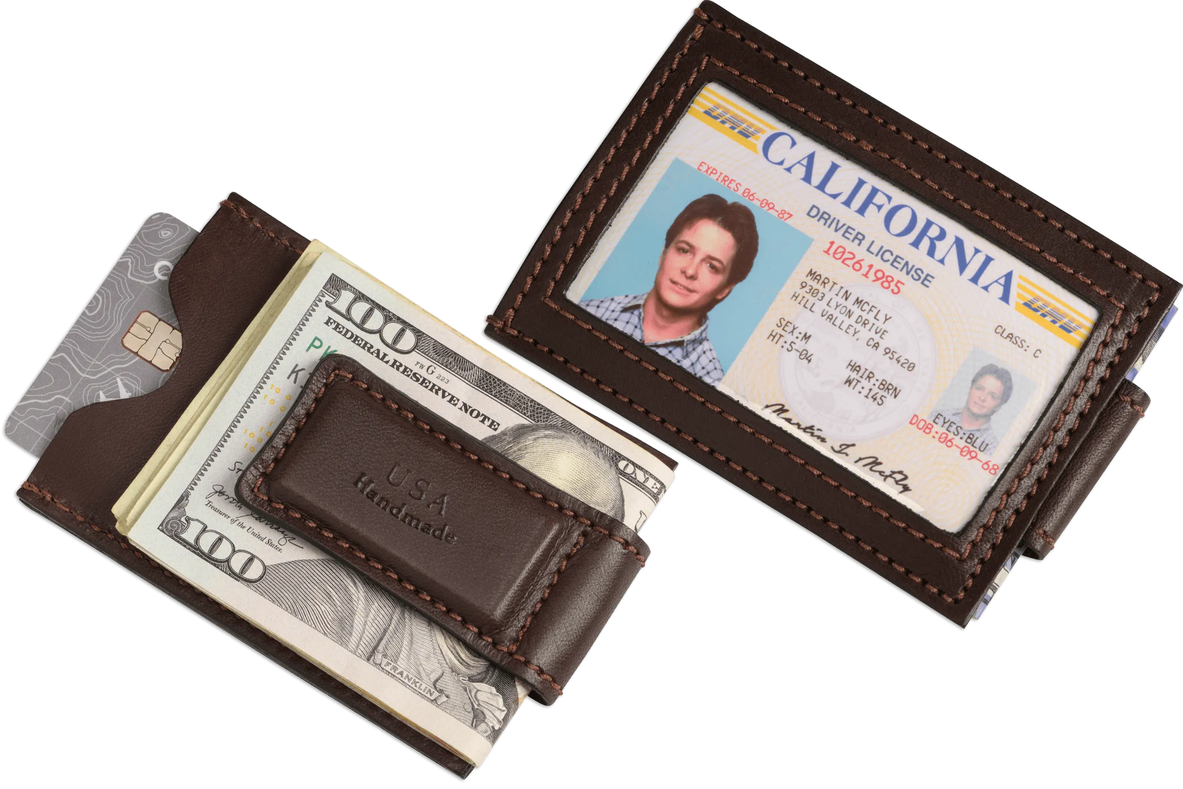 Brown Premium Leather Slim ID Wallet With Magnetic Money Clip