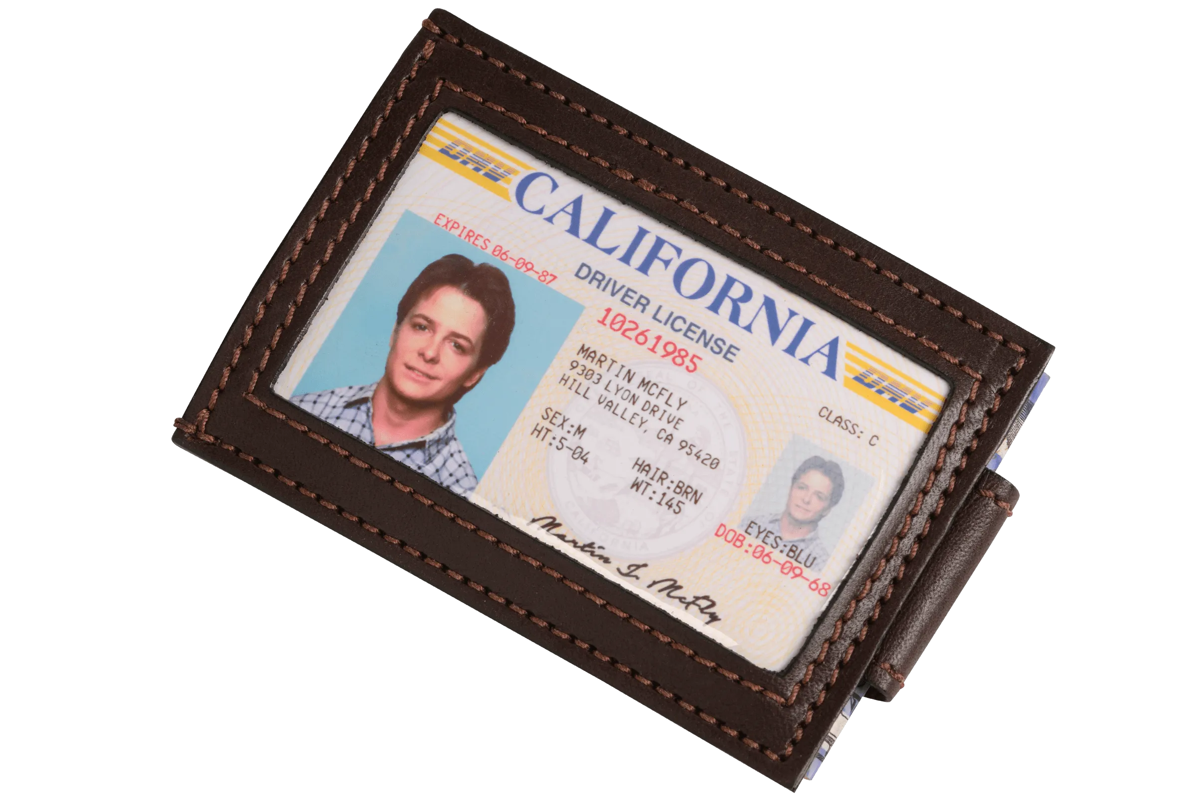 Brown Premium Leather Slim ID Wallet With Magnetic Money Clip