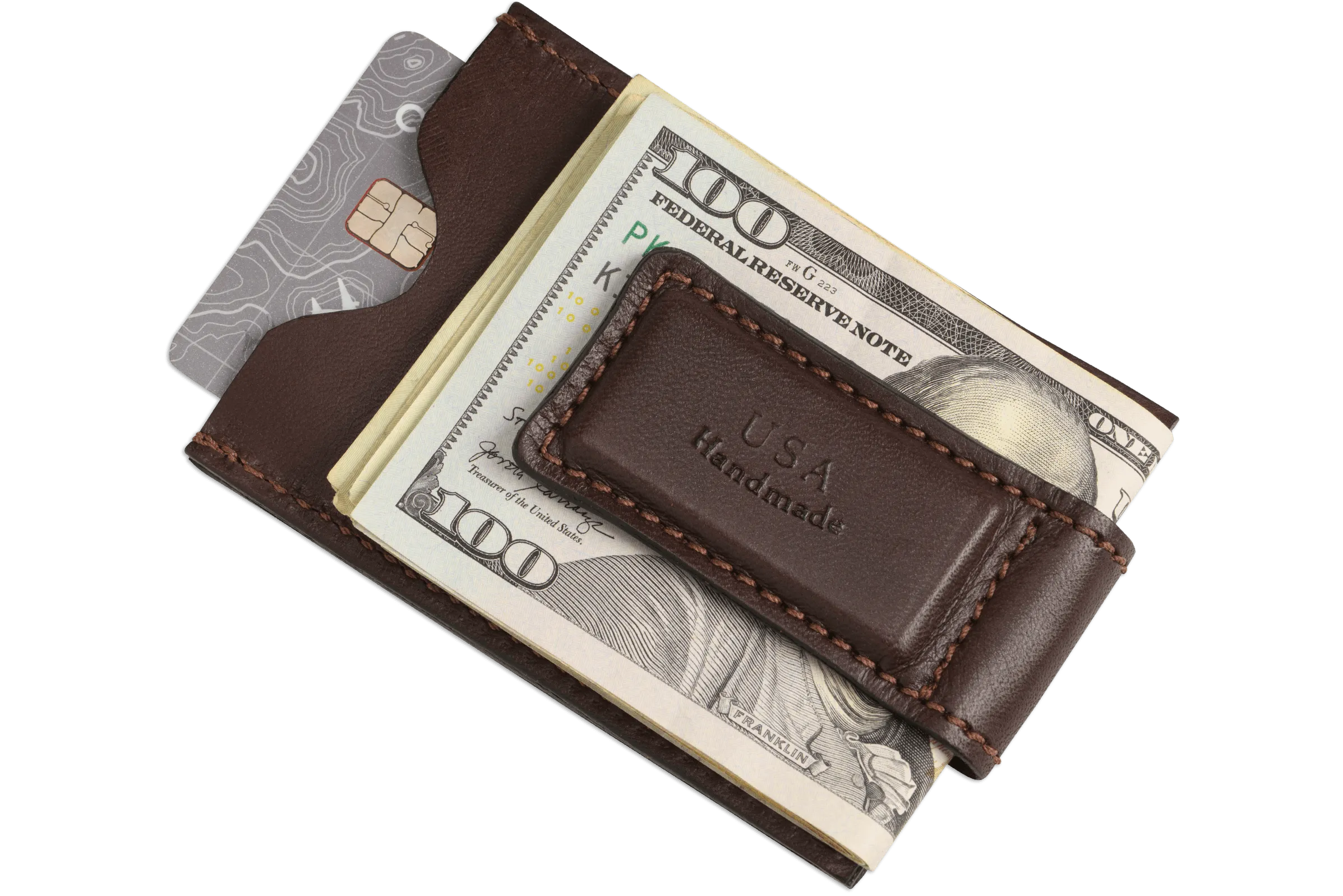 Brown Premium Leather Slim ID Wallet With Magnetic Money Clip