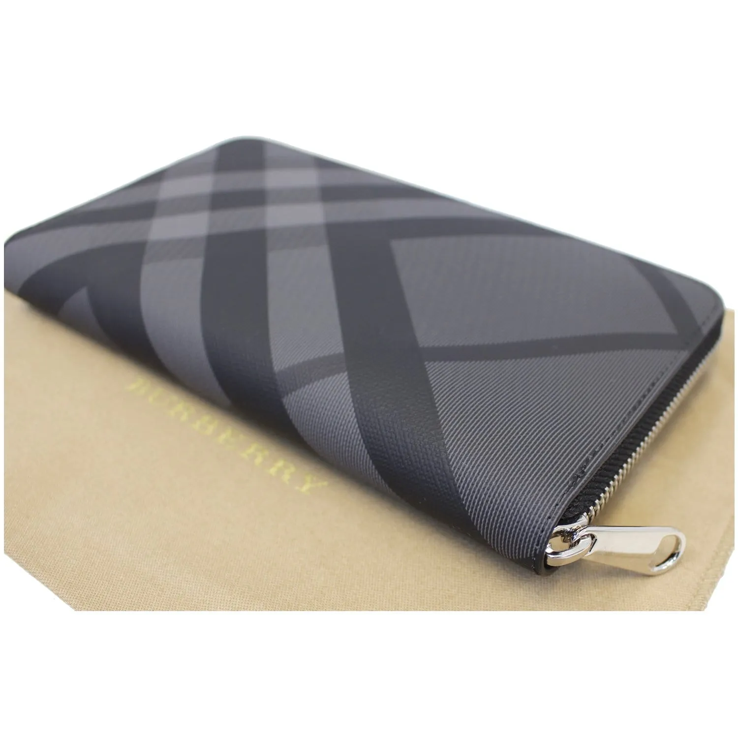BURBERRY London Check Ziparound Wallet Grey Black