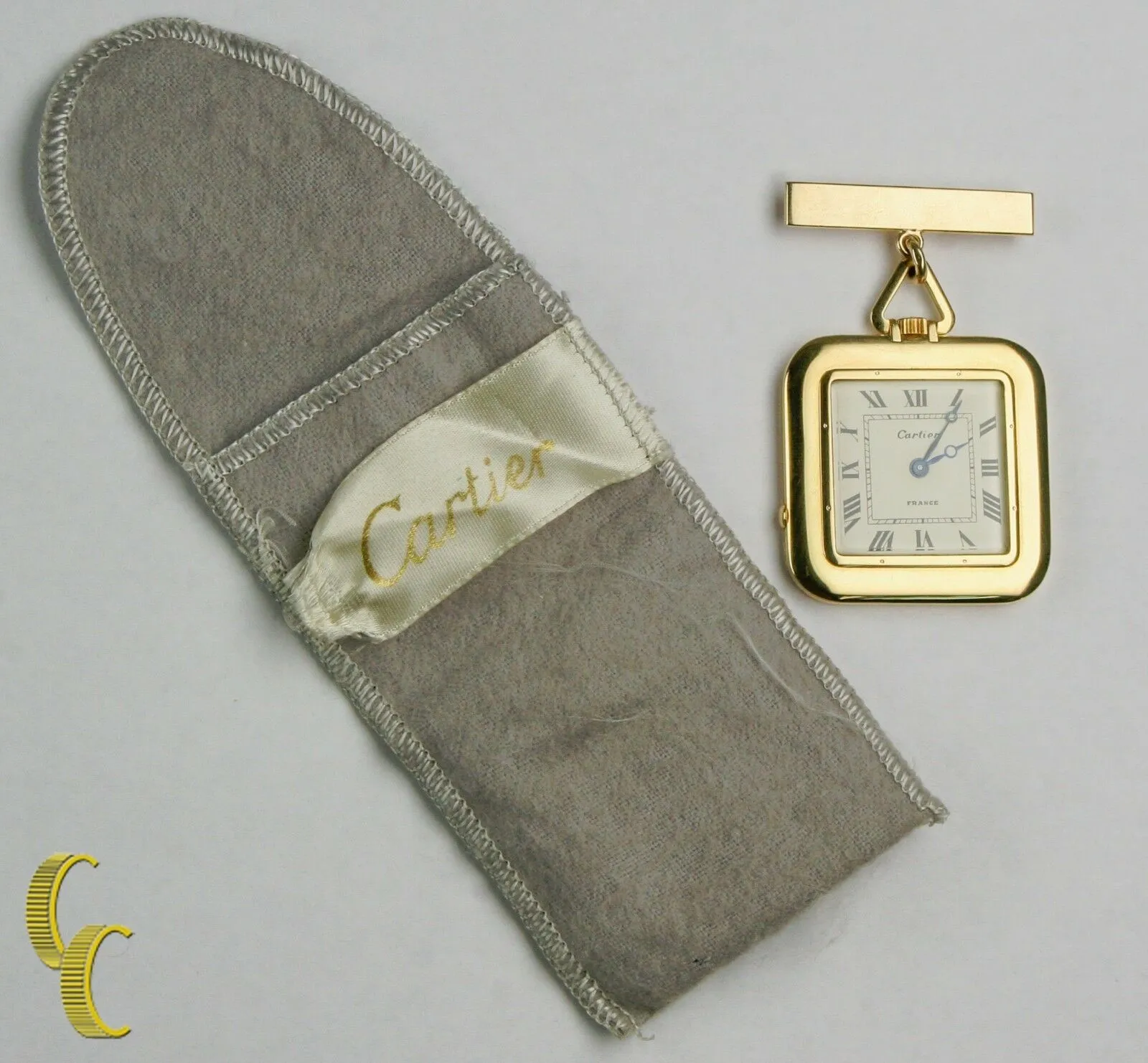 Cartier Gold Square Antique Pocket Watch, 29 Jewels Repeater w/ Original Pouch