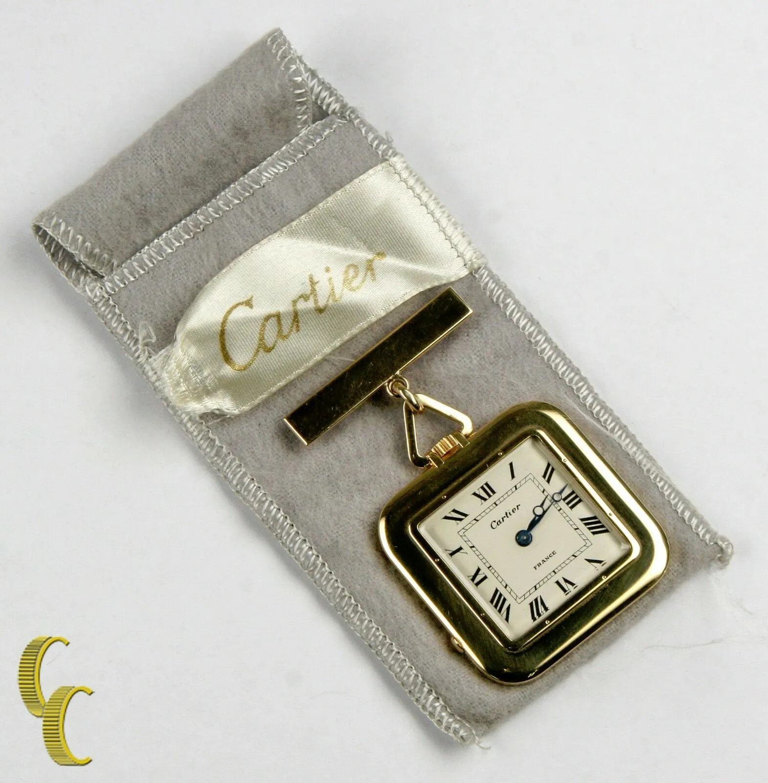 Cartier Gold Square Antique Pocket Watch, 29 Jewels Repeater w/ Original Pouch
