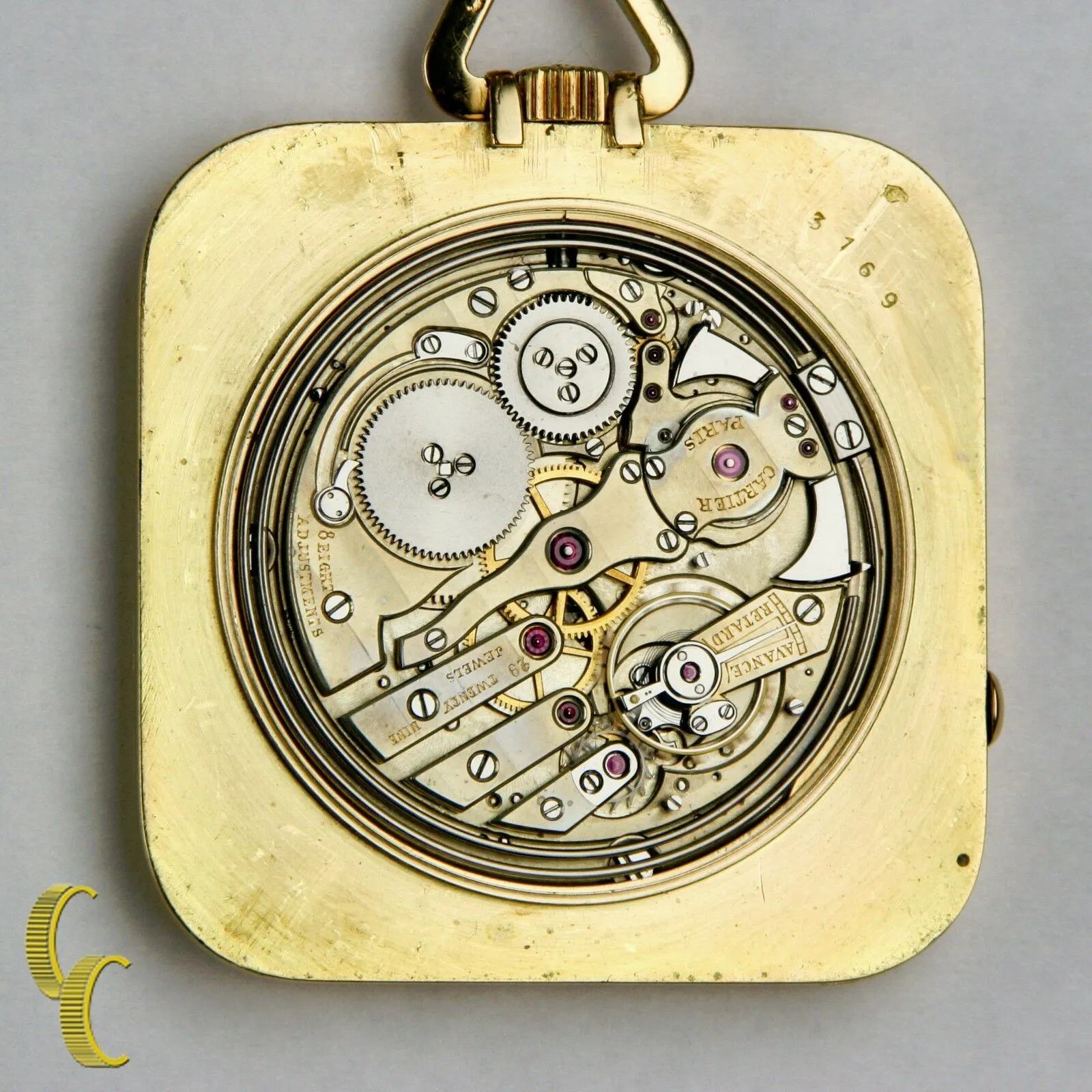 Cartier Gold Square Antique Pocket Watch, 29 Jewels Repeater w/ Original Pouch