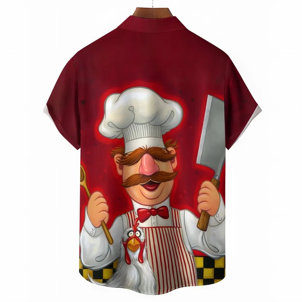 Cartoon Chef Printed Casual Short Sleeve Shirt 2409005671