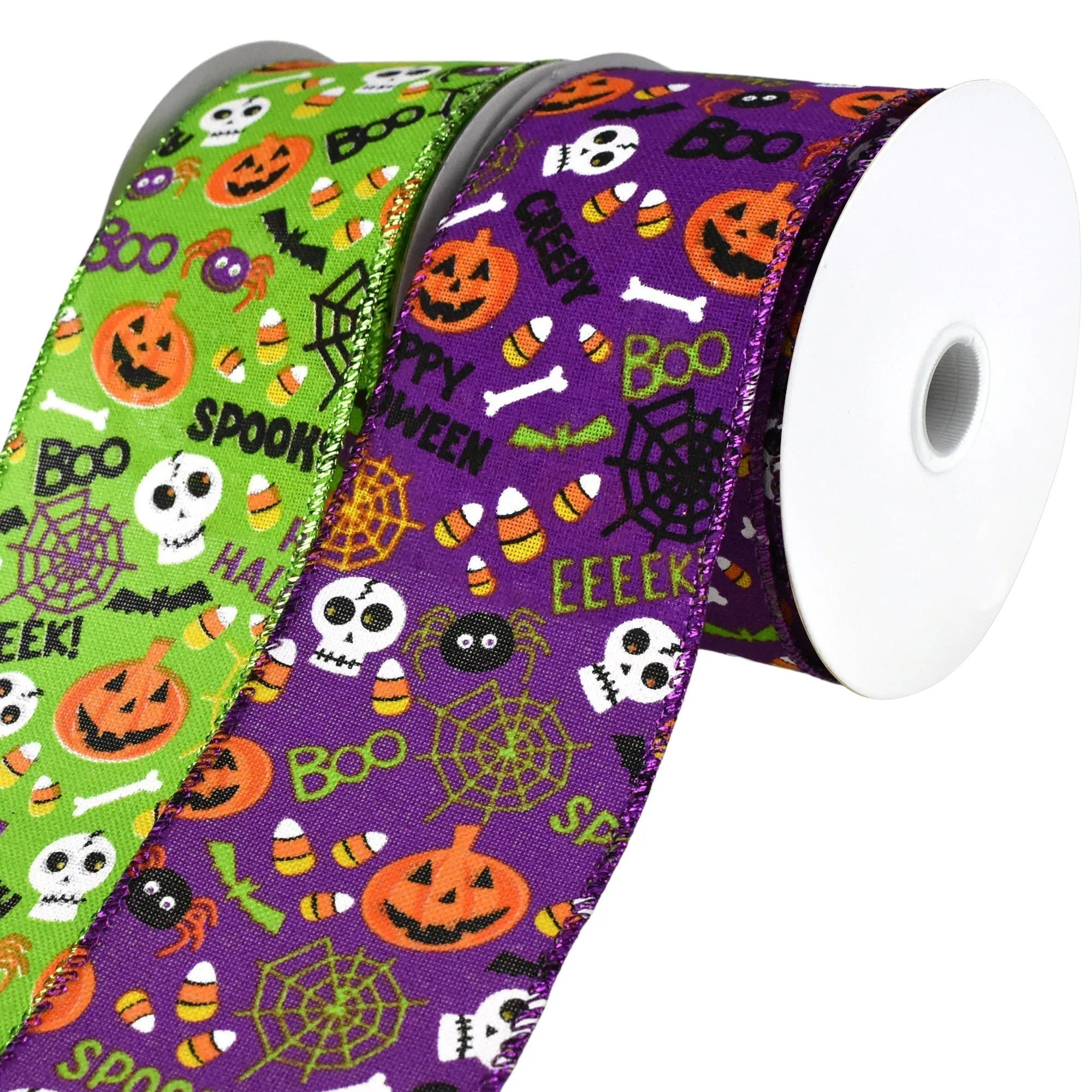 Cartoon Pumpkin and Skull Wired Ribbon, 10-yard