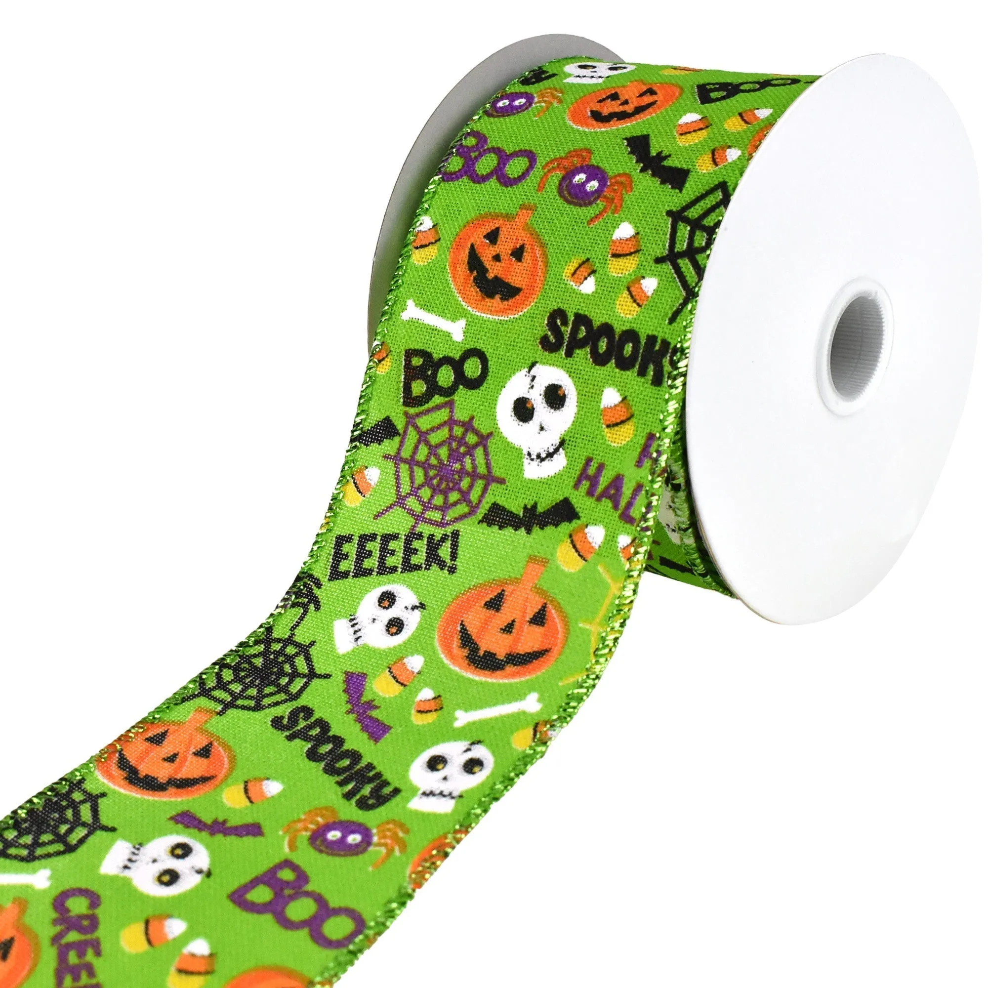 Cartoon Pumpkin and Skull Wired Ribbon, 10-yard