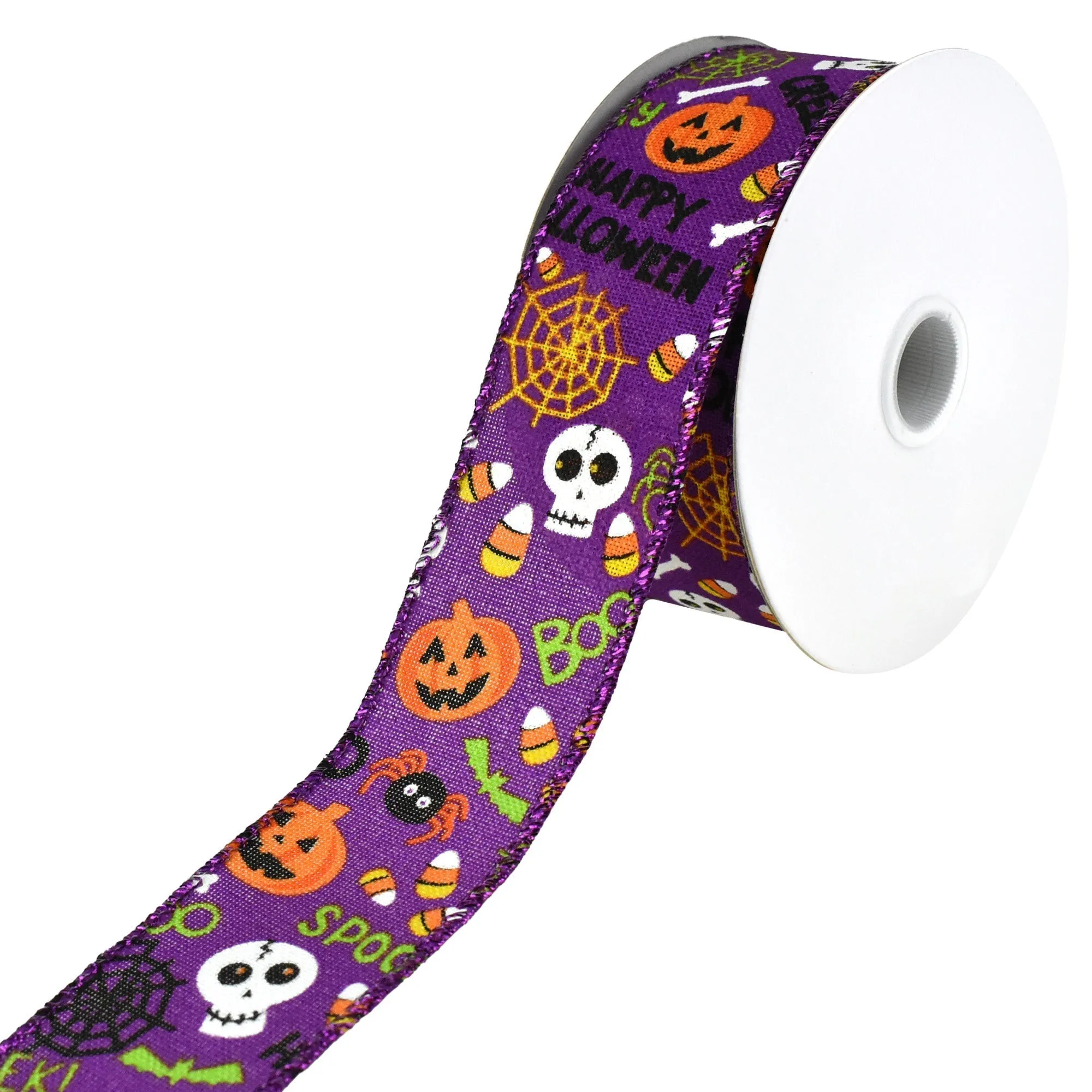 Cartoon Pumpkin and Skull Wired Ribbon, 10-yard