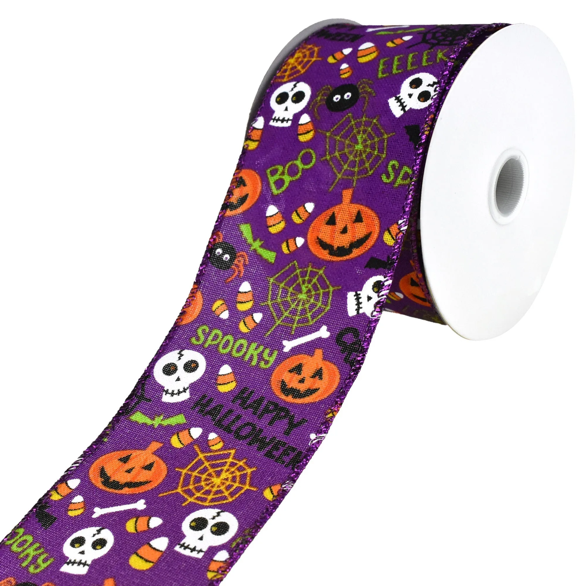 Cartoon Pumpkin and Skull Wired Ribbon, 10-yard