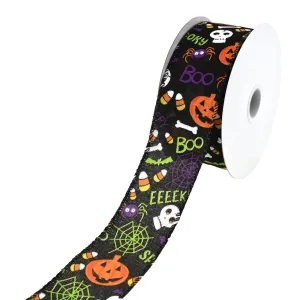 Cartoon Pumpkin and Skull Wired Ribbon, 10-yard