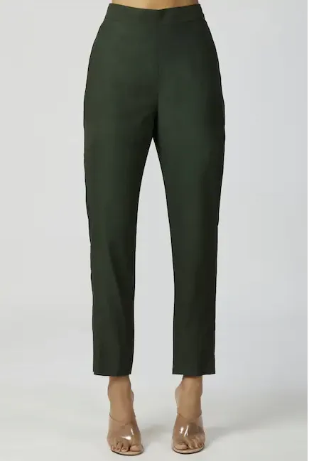 Chanderi Silk Embellished Kaftan & Pant Set in Bottle-Green
