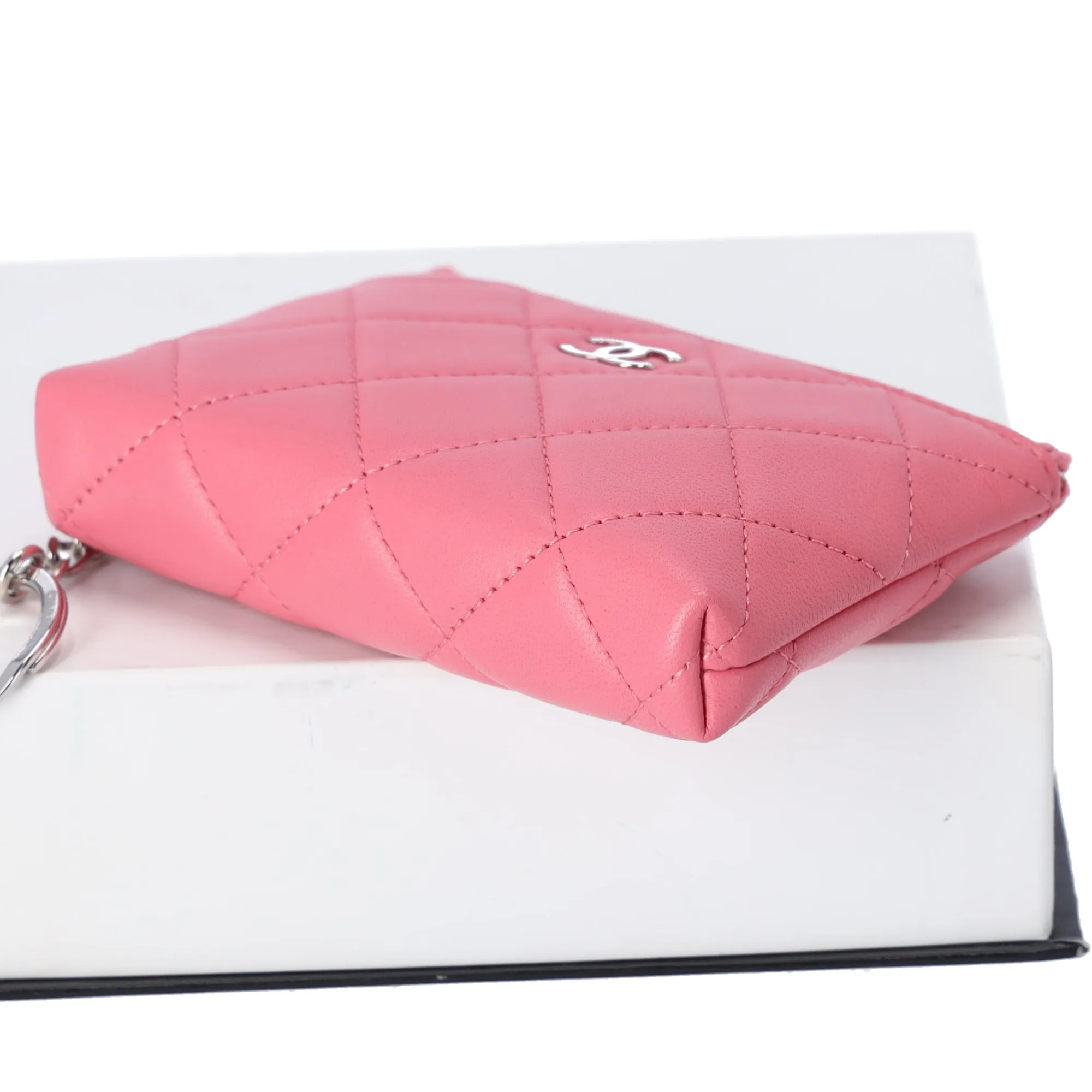 CHANEL Matelasse Key Ring Coin Case Wallet Pink Lambskin