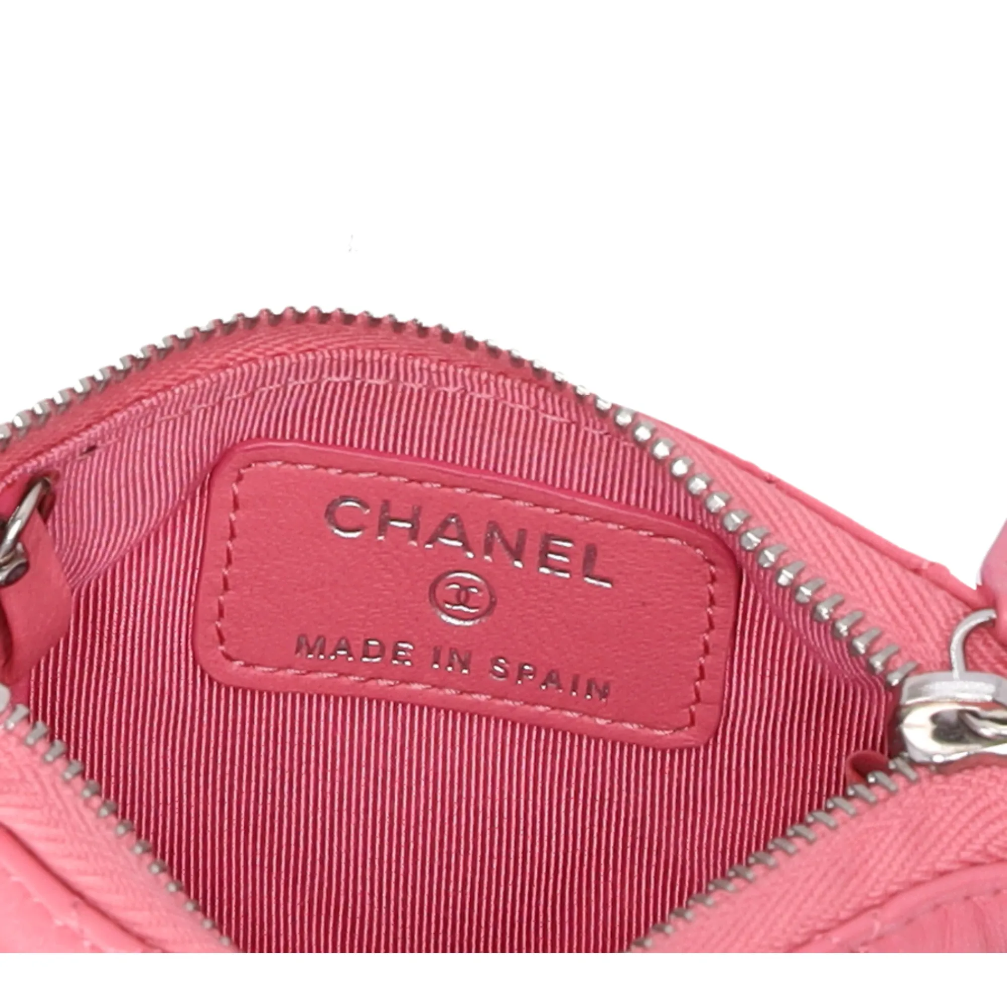 CHANEL Matelasse Key Ring Coin Case Wallet Pink Lambskin