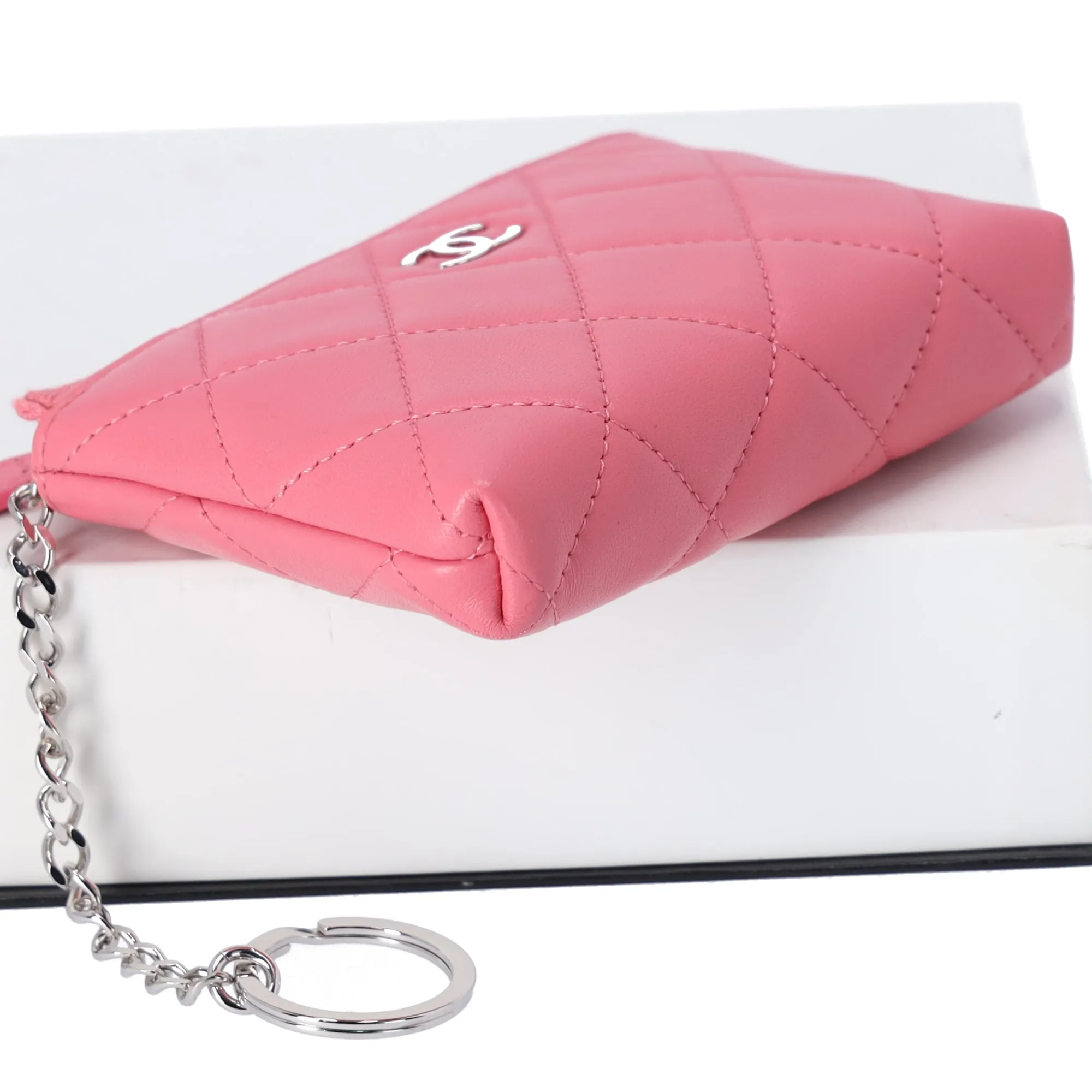 CHANEL Matelasse Key Ring Coin Case Wallet Pink Lambskin