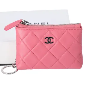 CHANEL Matelasse Key Ring Coin Case Wallet Pink Lambskin