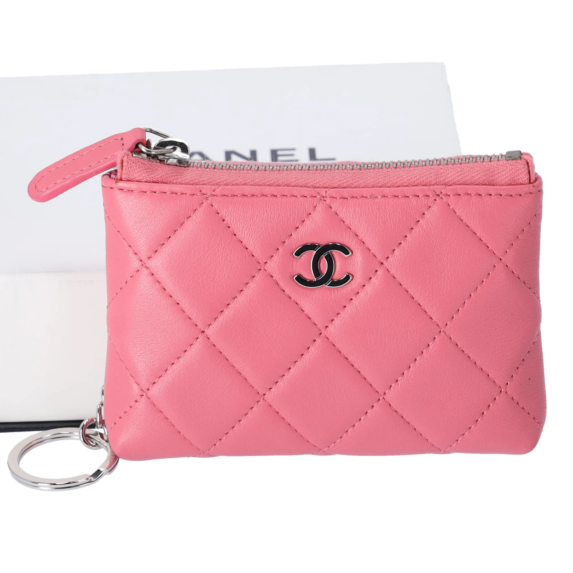 CHANEL Matelasse Key Ring Coin Case Wallet Pink Lambskin