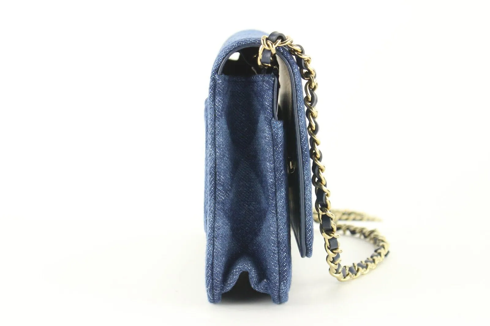 Chanel Shadow Quilted Denim Wallet on Chain WOC Gold HW 2CJ1110