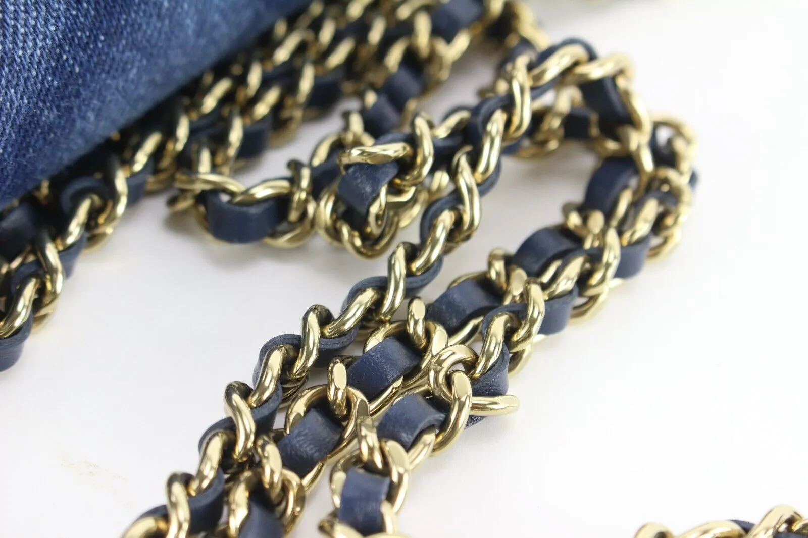 Chanel Shadow Quilted Denim Wallet on Chain WOC Gold HW 2CJ1110
