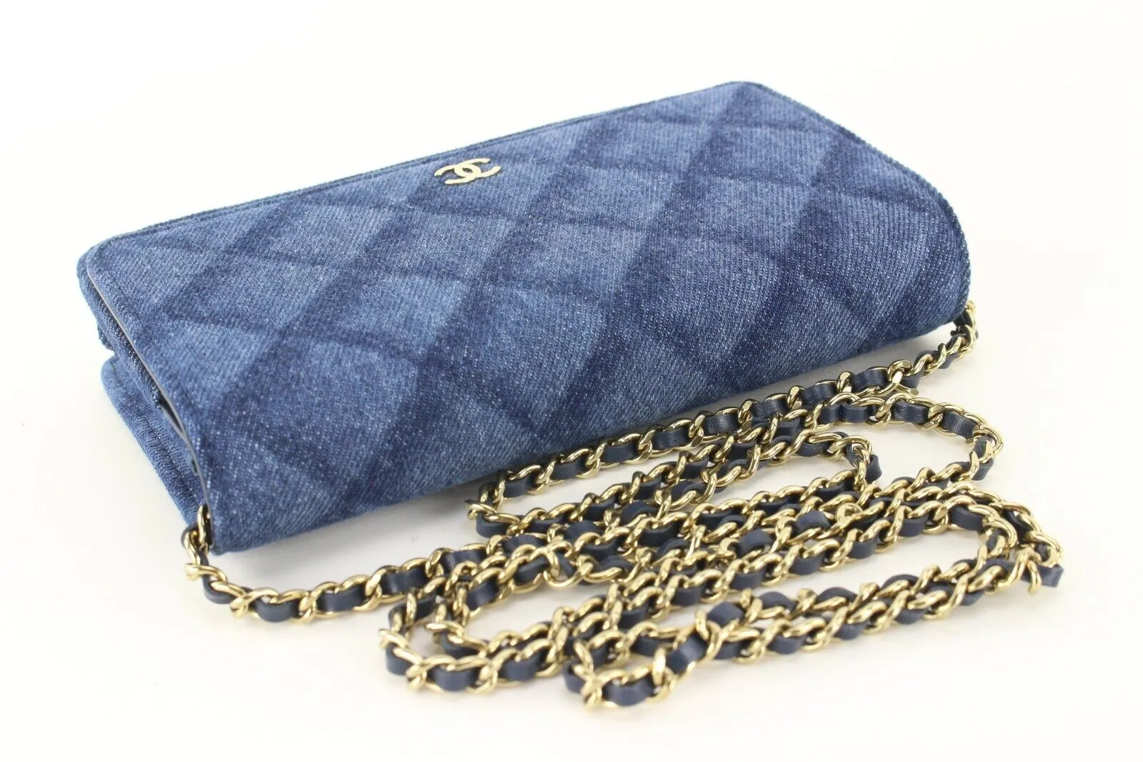Chanel Shadow Quilted Denim Wallet on Chain WOC Gold HW 2CJ1110