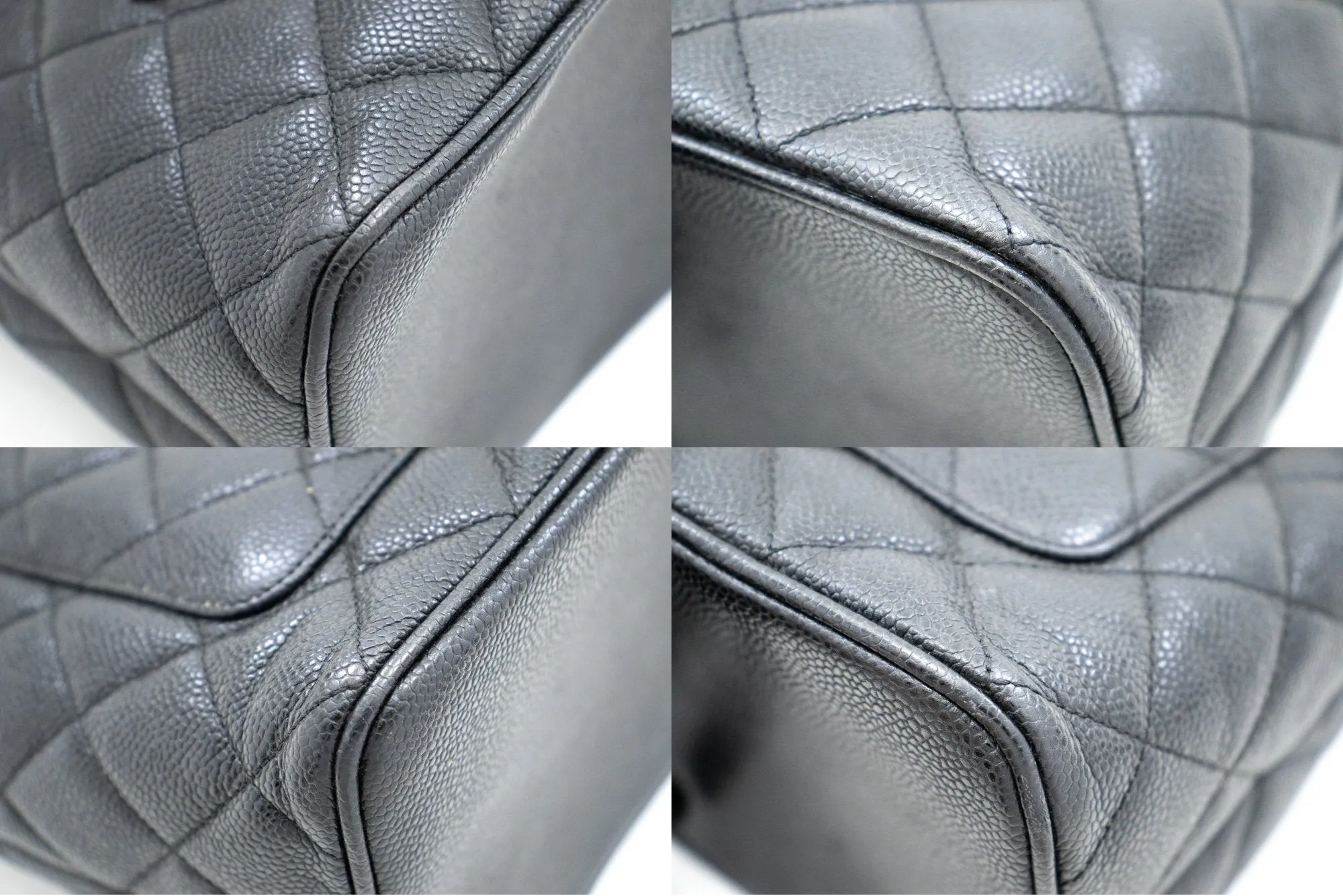 CHANEL Silver Medallion Caviar Shoulder Bag Shopping Tote Black k56