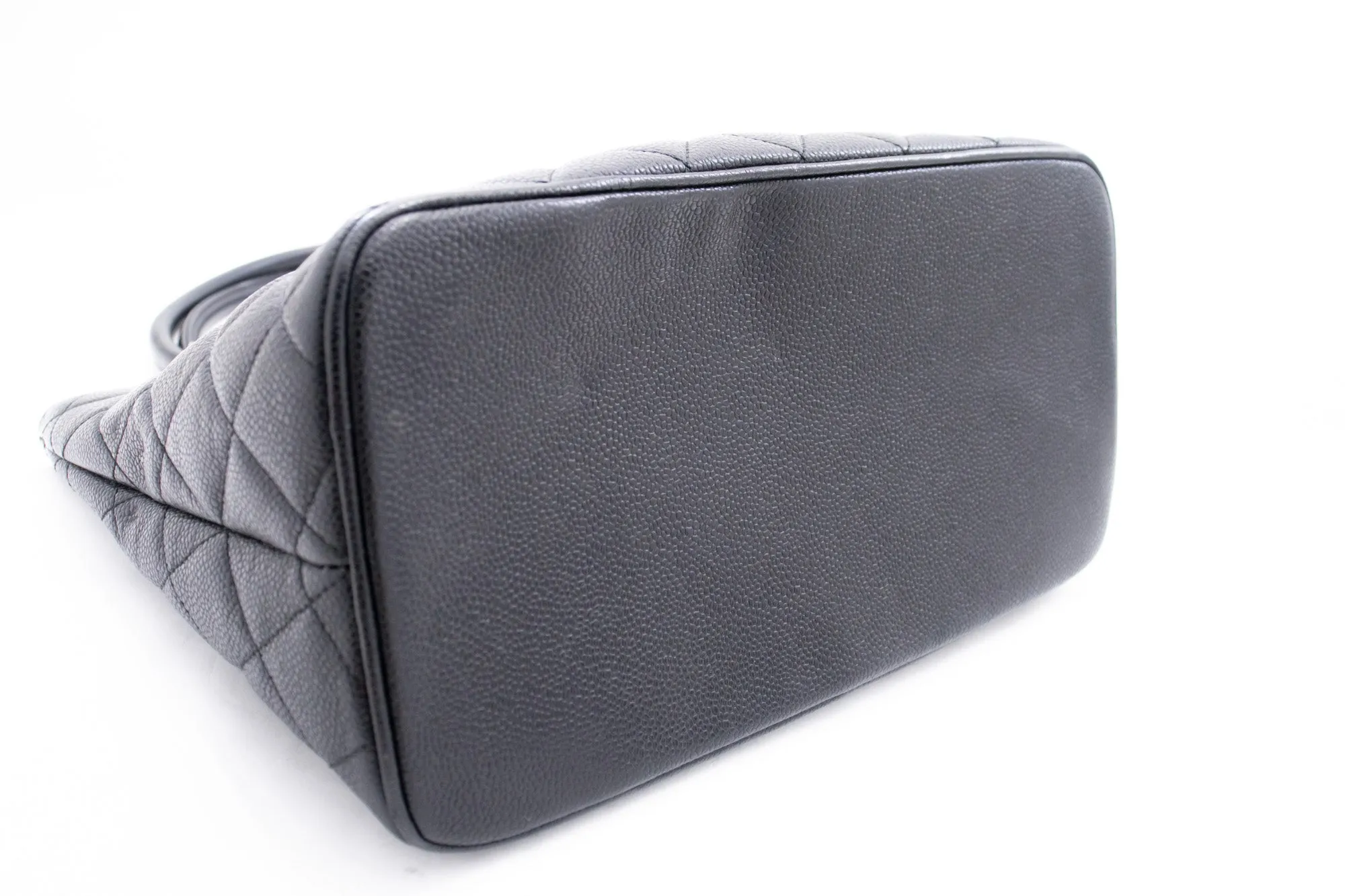 CHANEL Silver Medallion Caviar Shoulder Bag Shopping Tote Black k56