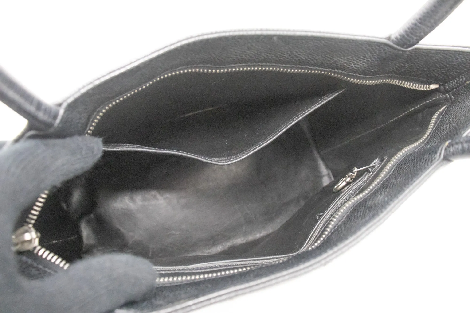 CHANEL Silver Medallion Caviar Shoulder Bag Shopping Tote Black k56