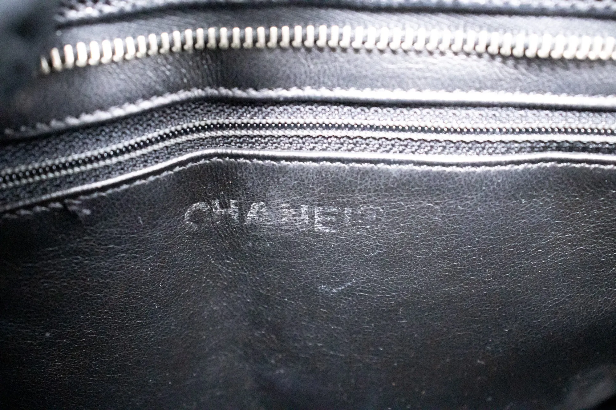 CHANEL Silver Medallion Caviar Shoulder Bag Shopping Tote Black k56