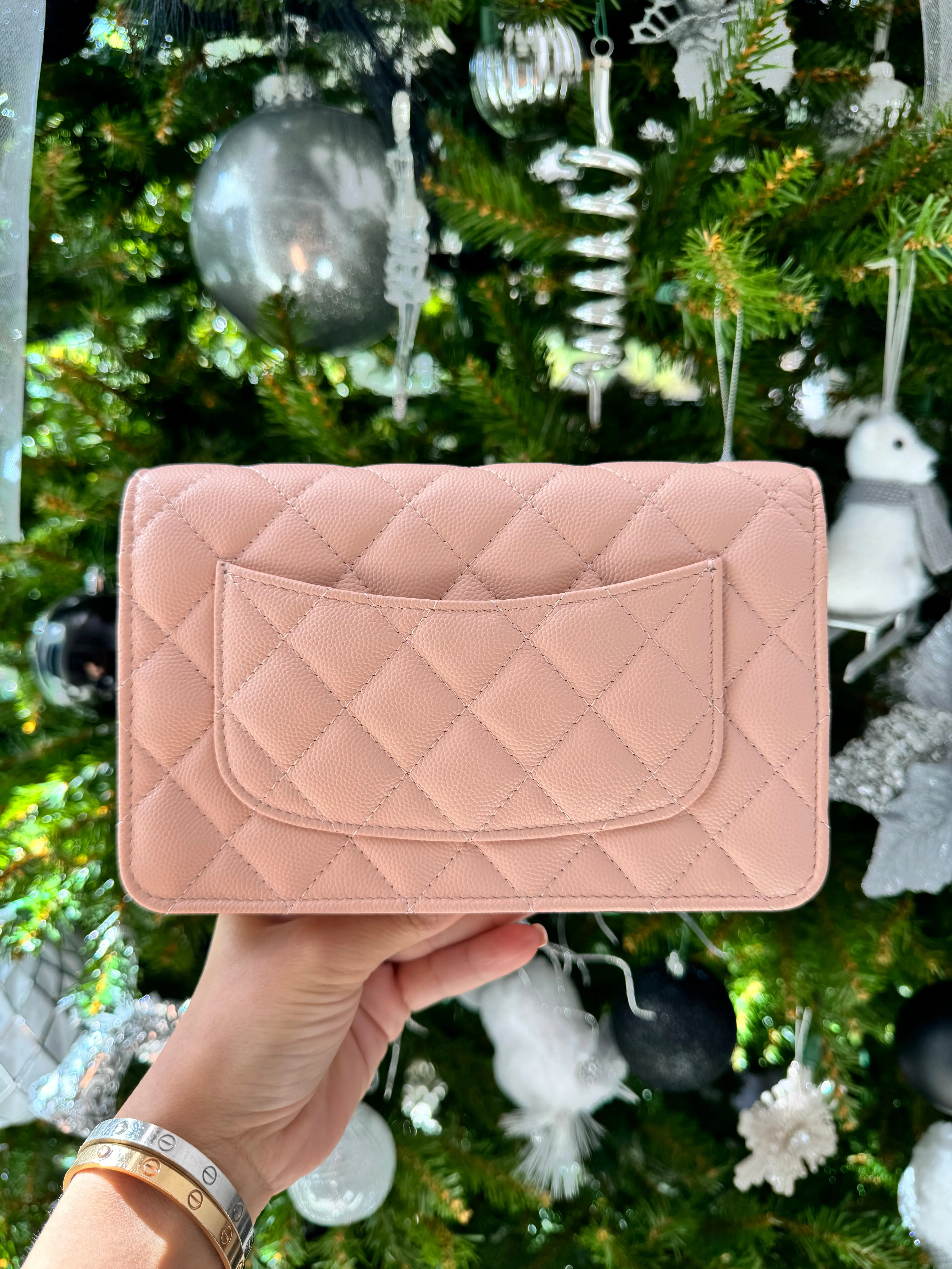 Chanel WOC Wallet On Chain Shiny Grained Calfskin Quilted Charms Enamel Strass Gold-Tone Metal Light Pink Bag Handbag