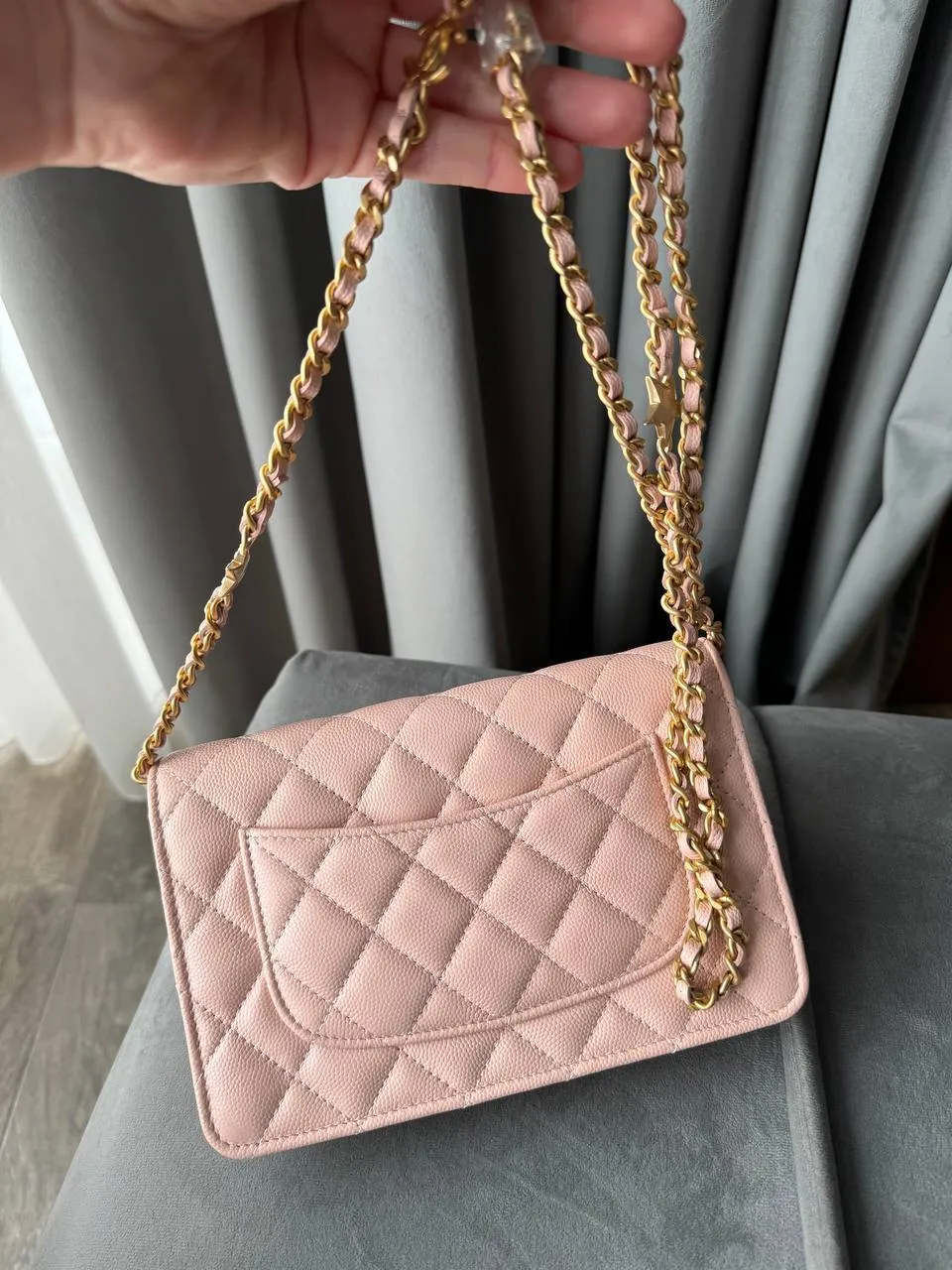 Chanel WOC Wallet On Chain Shiny Grained Calfskin Quilted Charms Enamel Strass Gold-Tone Metal Light Pink Bag Handbag