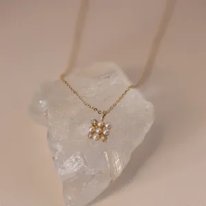 Chessboard Pearl Diamond Necklace Solid 14K Gold