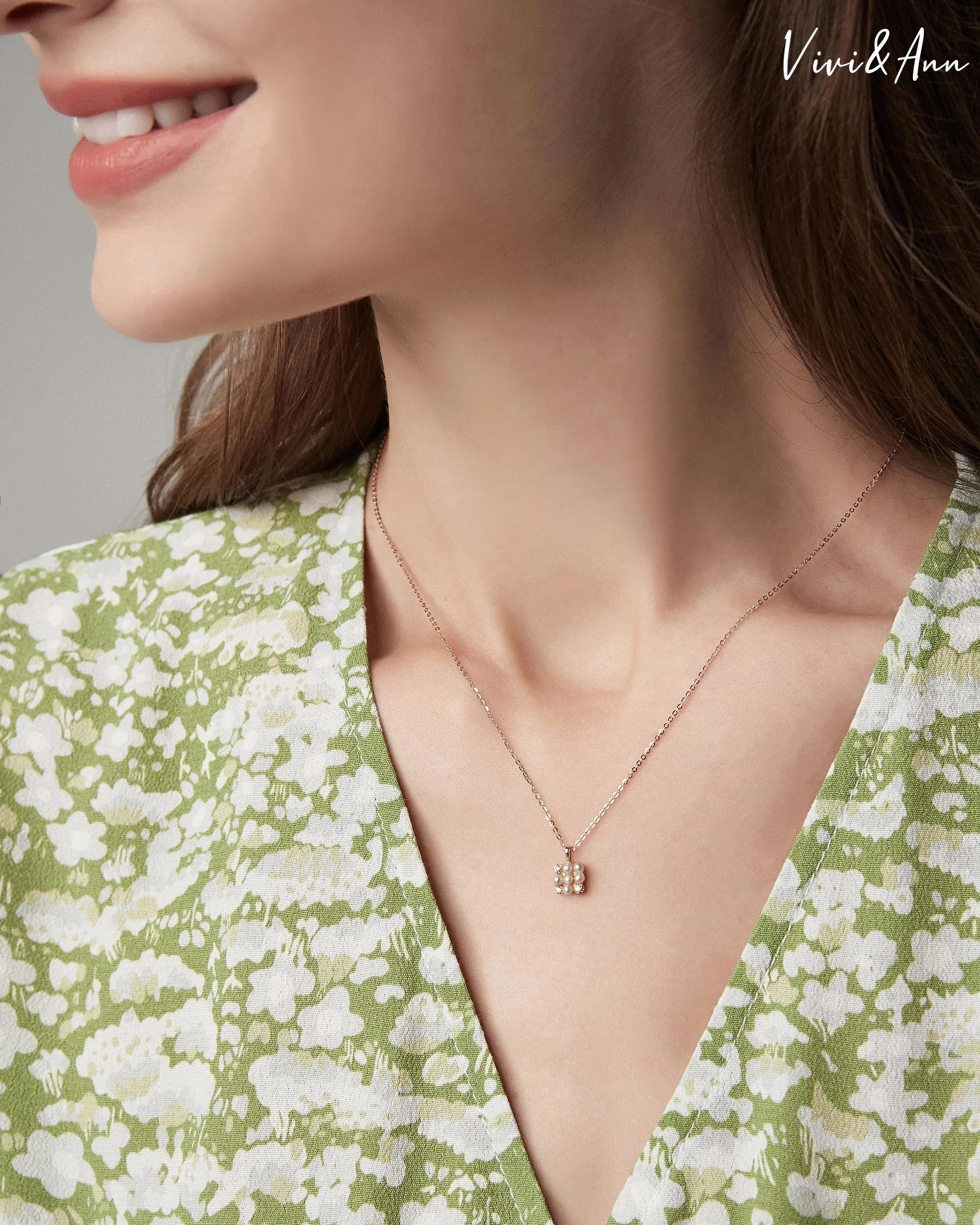 Chessboard Pearl Diamond Necklace Solid 14K Gold