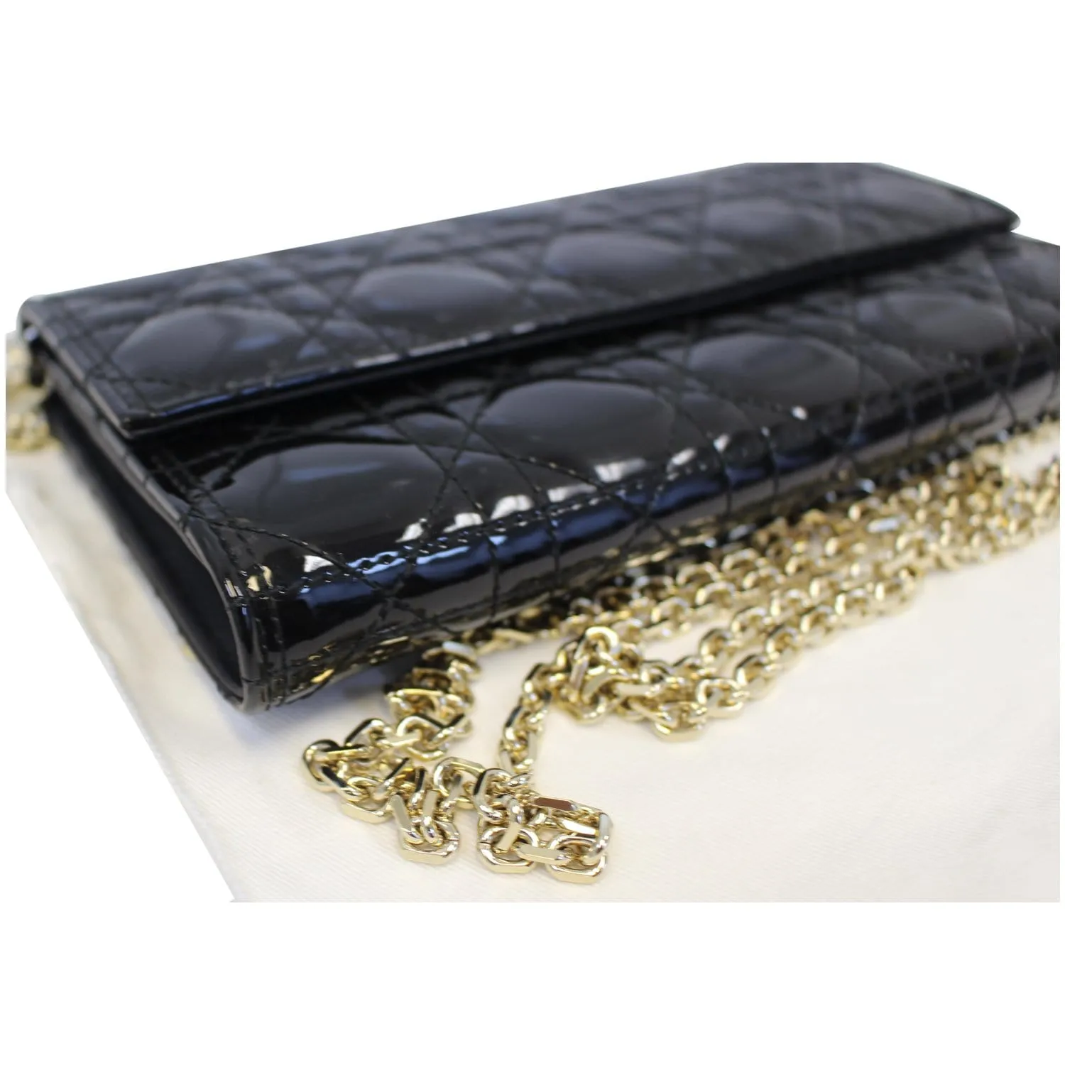 CHRISTIAN DIOR Lady Dior Croisiere Cannage Lambskin Chain Wallet Black