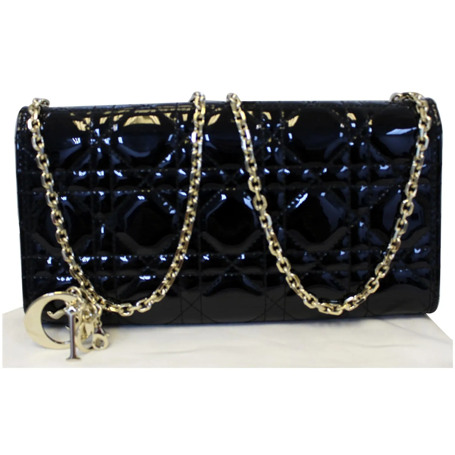 CHRISTIAN DIOR Lady Dior Croisiere Cannage Lambskin Chain Wallet Black