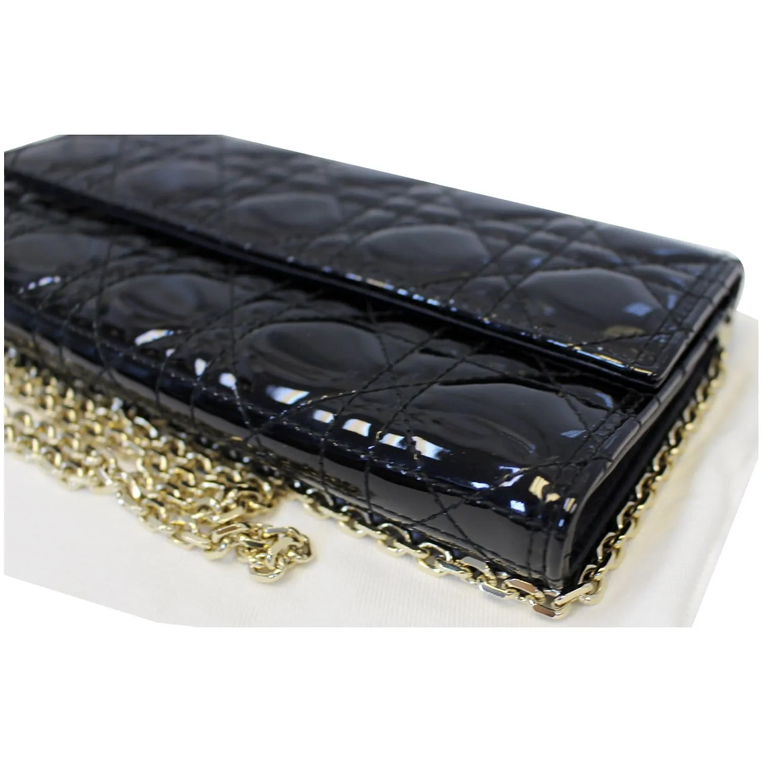 CHRISTIAN DIOR Lady Dior Croisiere Cannage Lambskin Chain Wallet Black