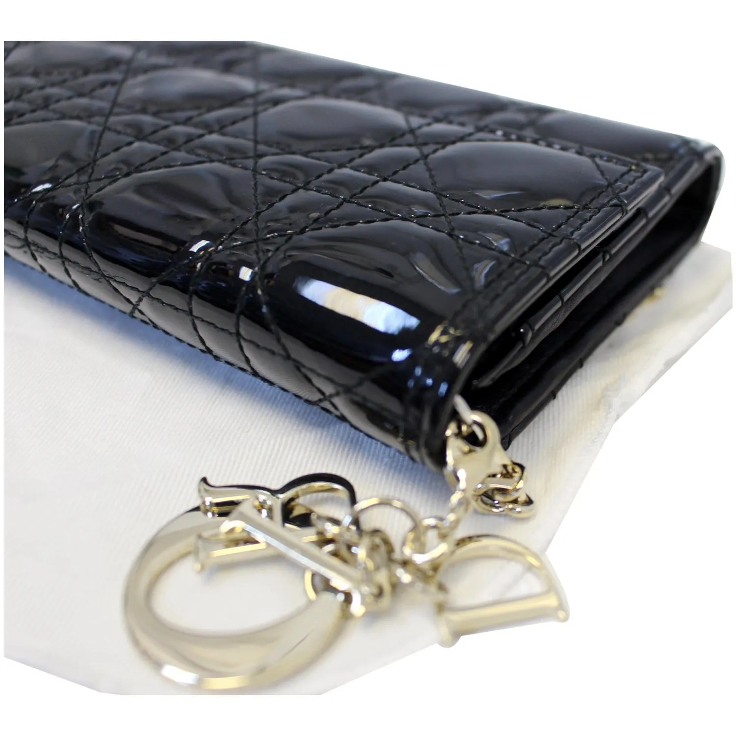 CHRISTIAN DIOR Lady Dior Croisiere Cannage Lambskin Chain Wallet Black