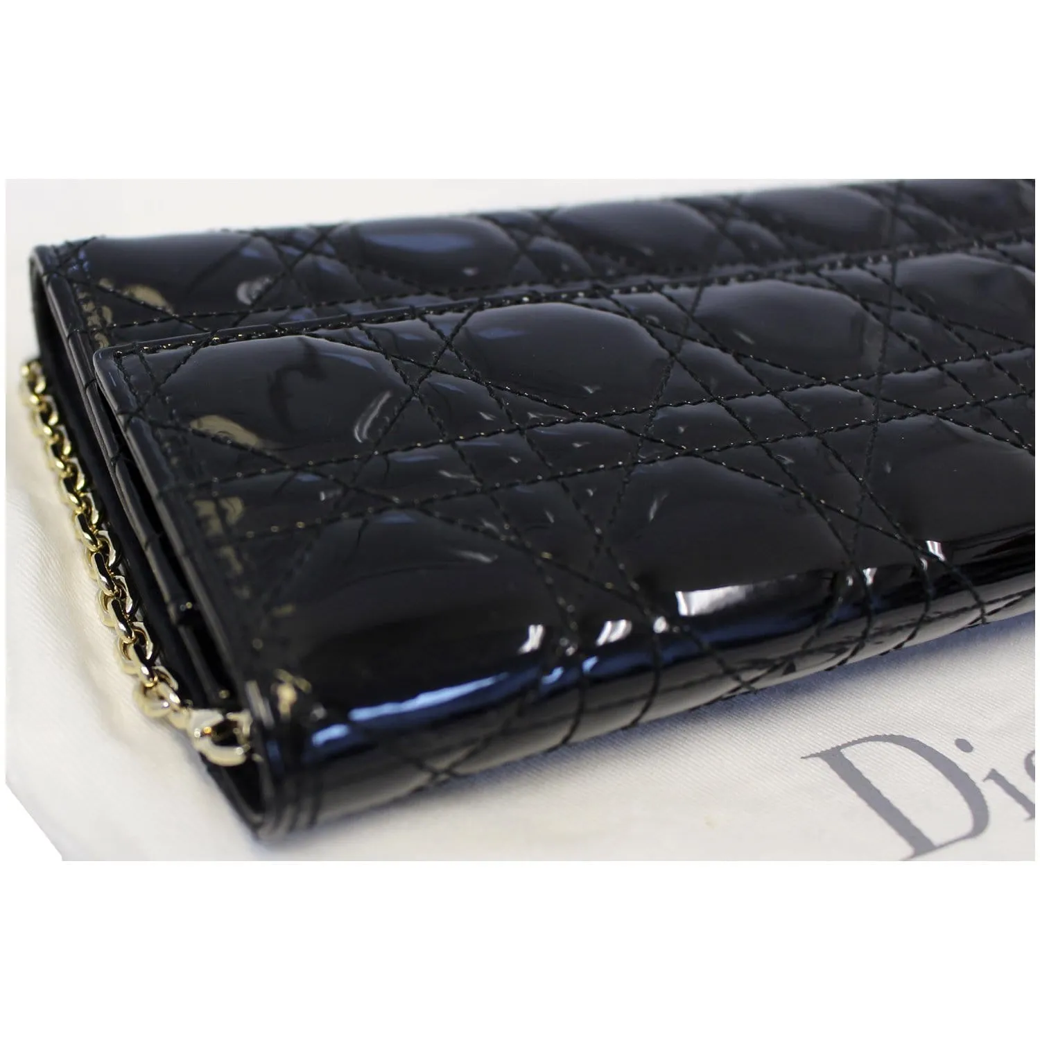 CHRISTIAN DIOR Lady Dior Croisiere Cannage Lambskin Chain Wallet Black