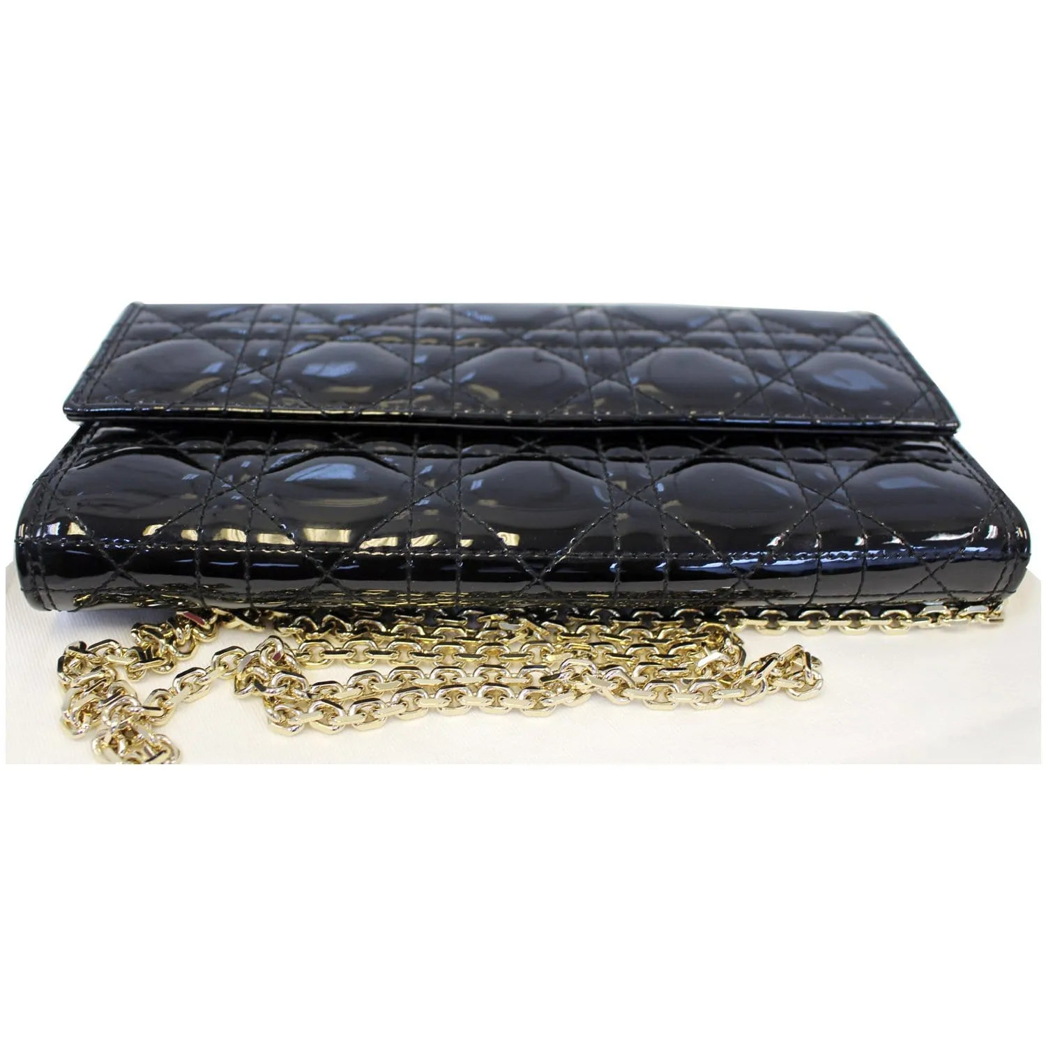 CHRISTIAN DIOR Lady Dior Croisiere Cannage Lambskin Chain Wallet Black