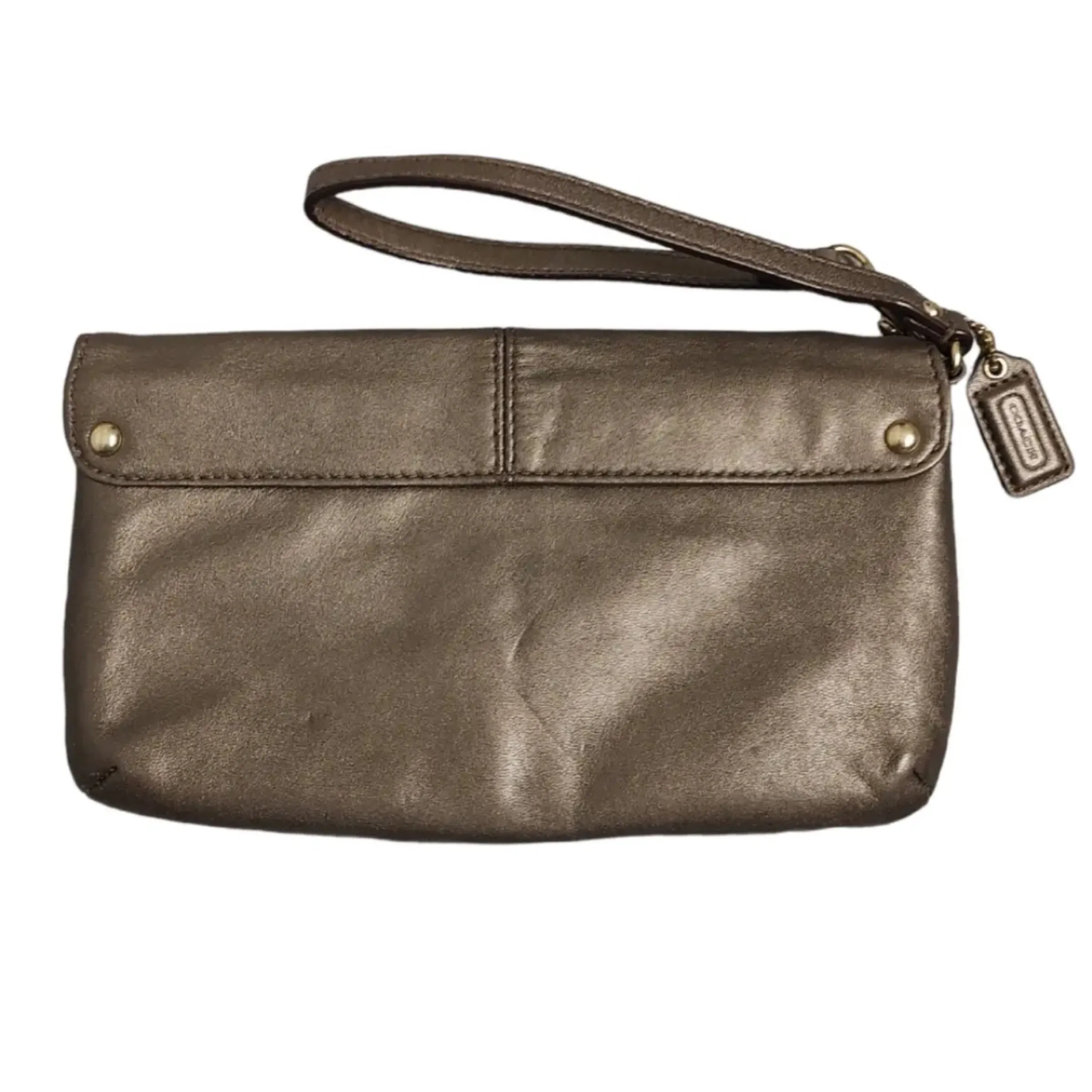 COACH Ashley Bronze Leather Flap Wristlet Wallet