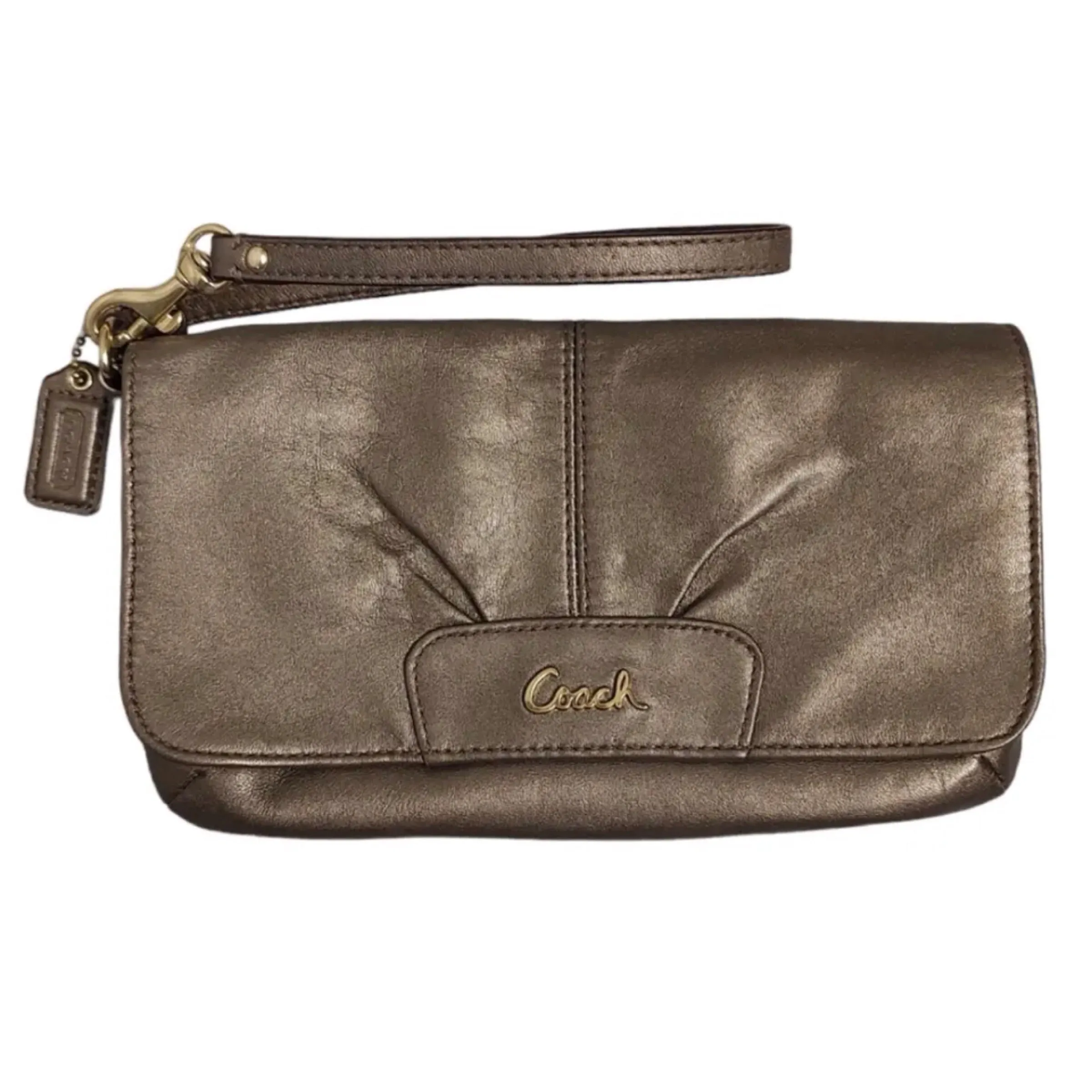 COACH Ashley Bronze Leather Flap Wristlet Wallet