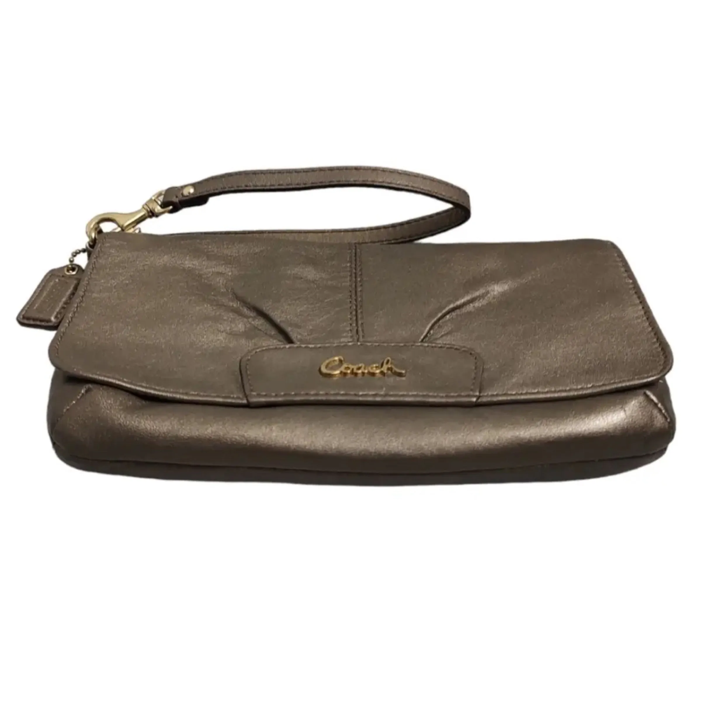 COACH Ashley Bronze Leather Flap Wristlet Wallet