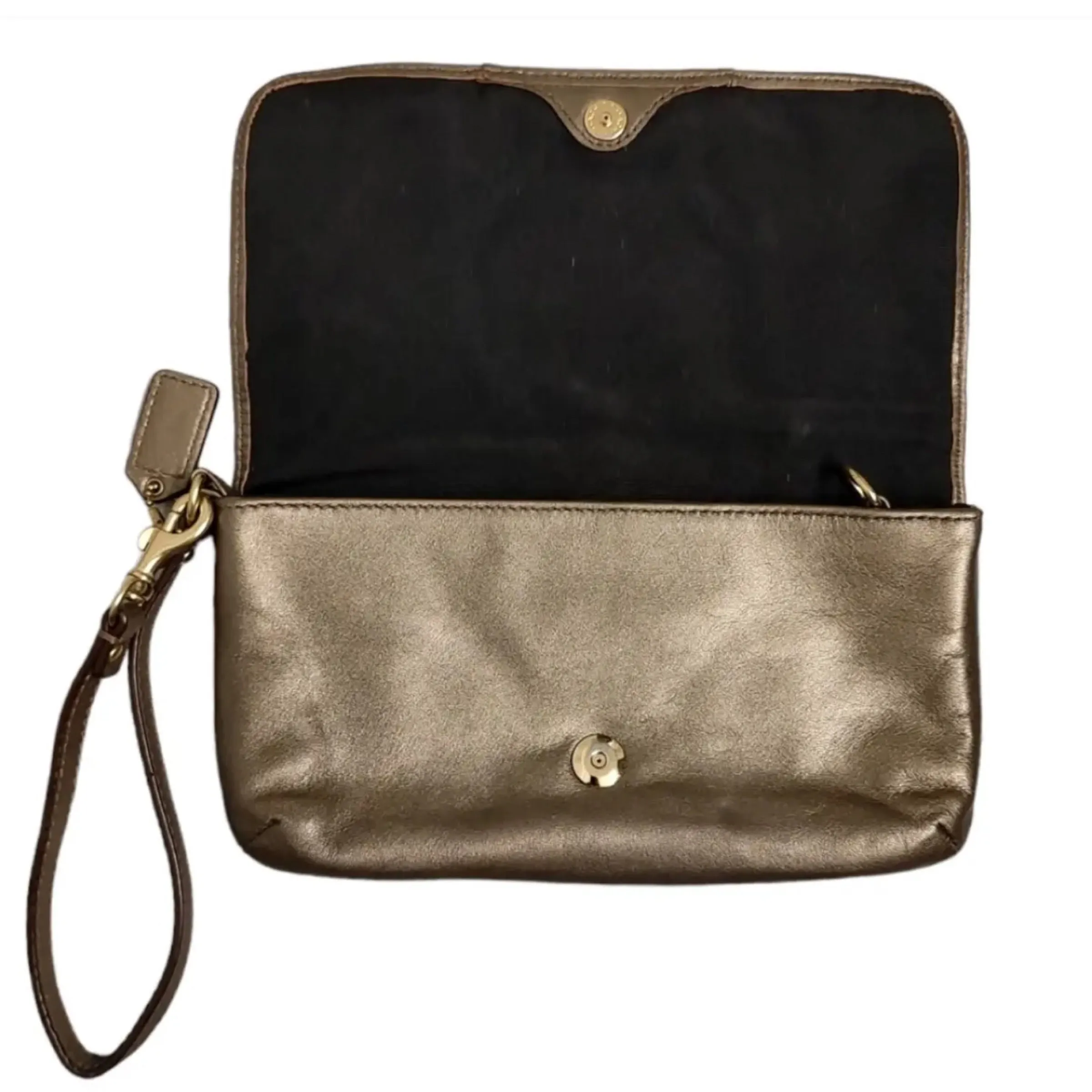 COACH Ashley Bronze Leather Flap Wristlet Wallet