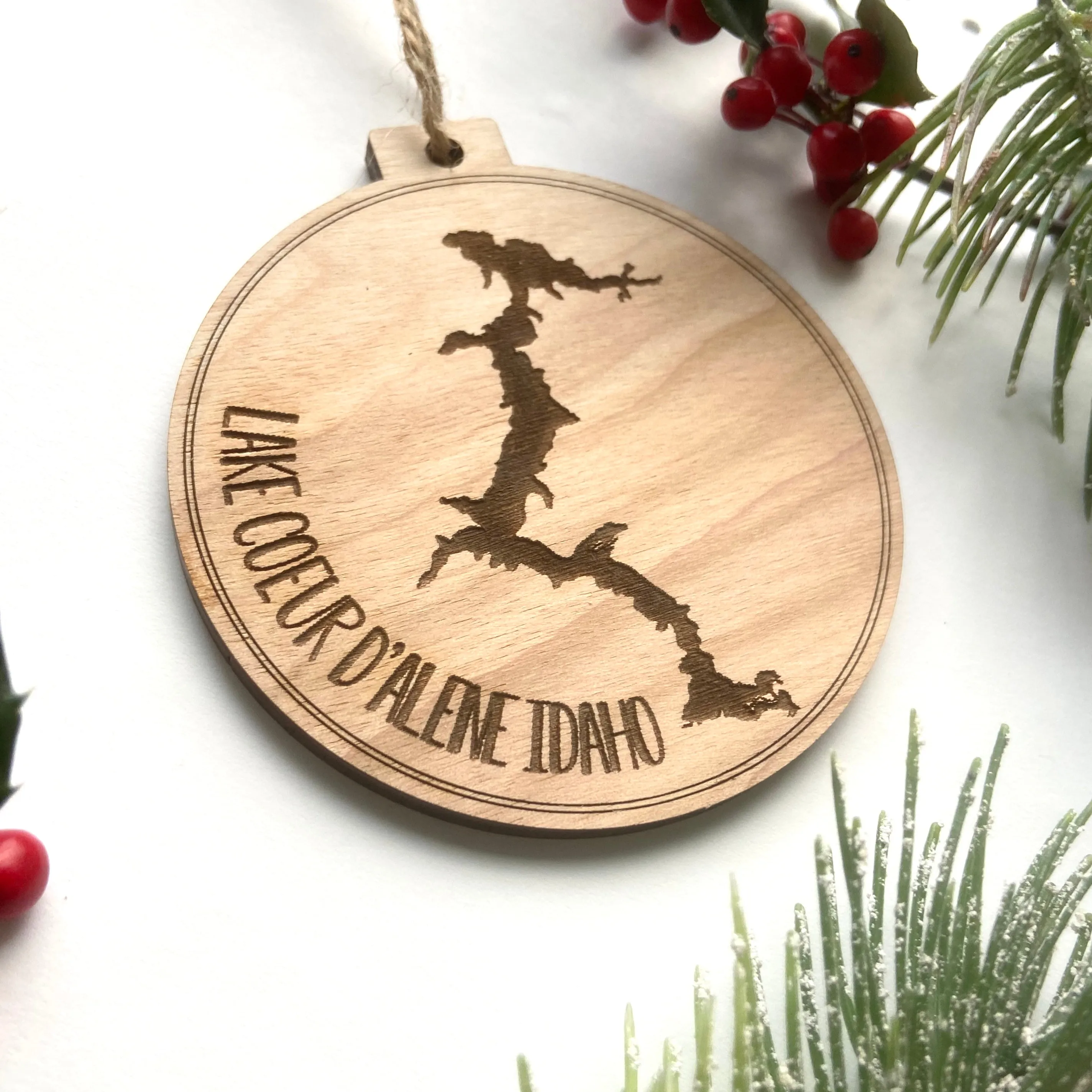 Coeur d’Alene Lake Engraved Christmas Ornament