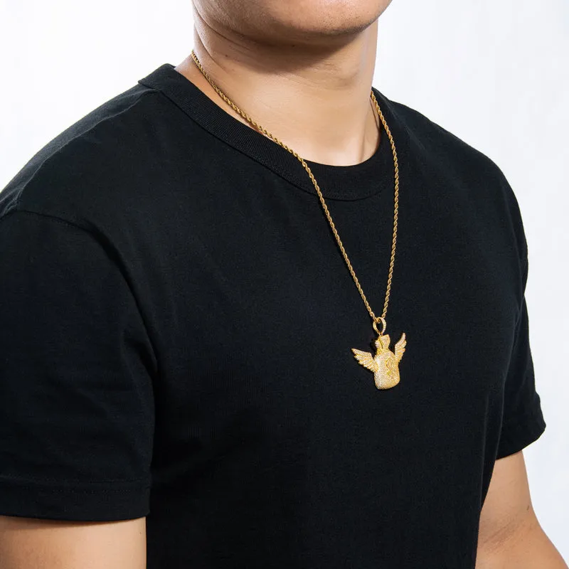 Created Diamond Wallet With Wings Hip Hop Pendant Necklace