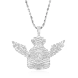 Created Diamond Wallet With Wings Hip Hop Pendant Necklace