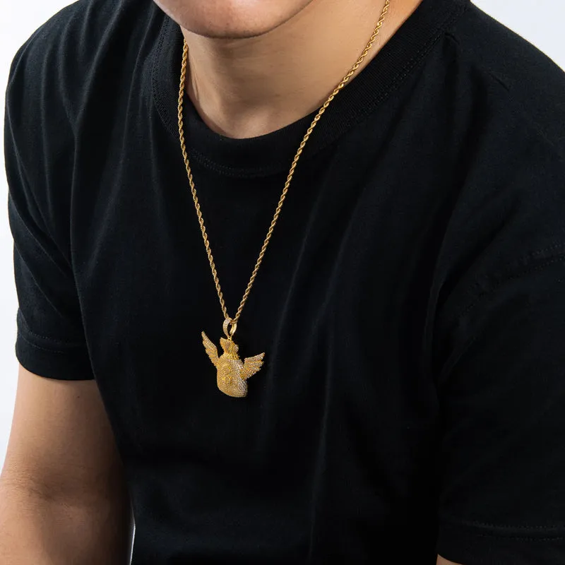 Created Diamond Wallet With Wings Hip Hop Pendant Necklace