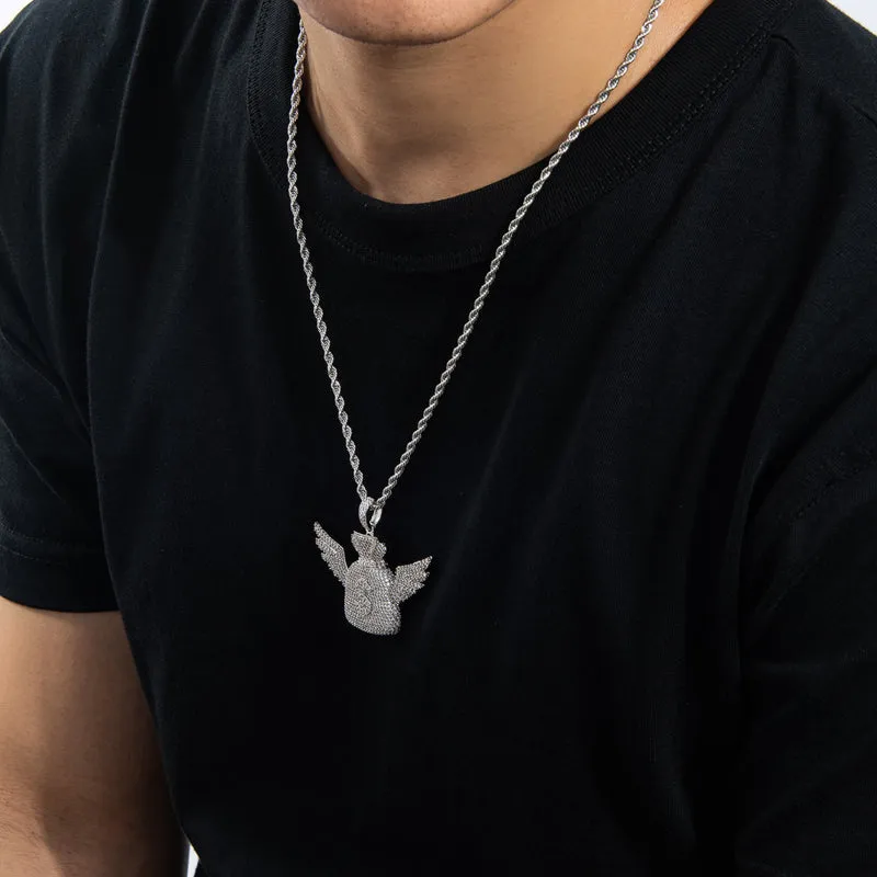 Created Diamond Wallet With Wings Hip Hop Pendant Necklace