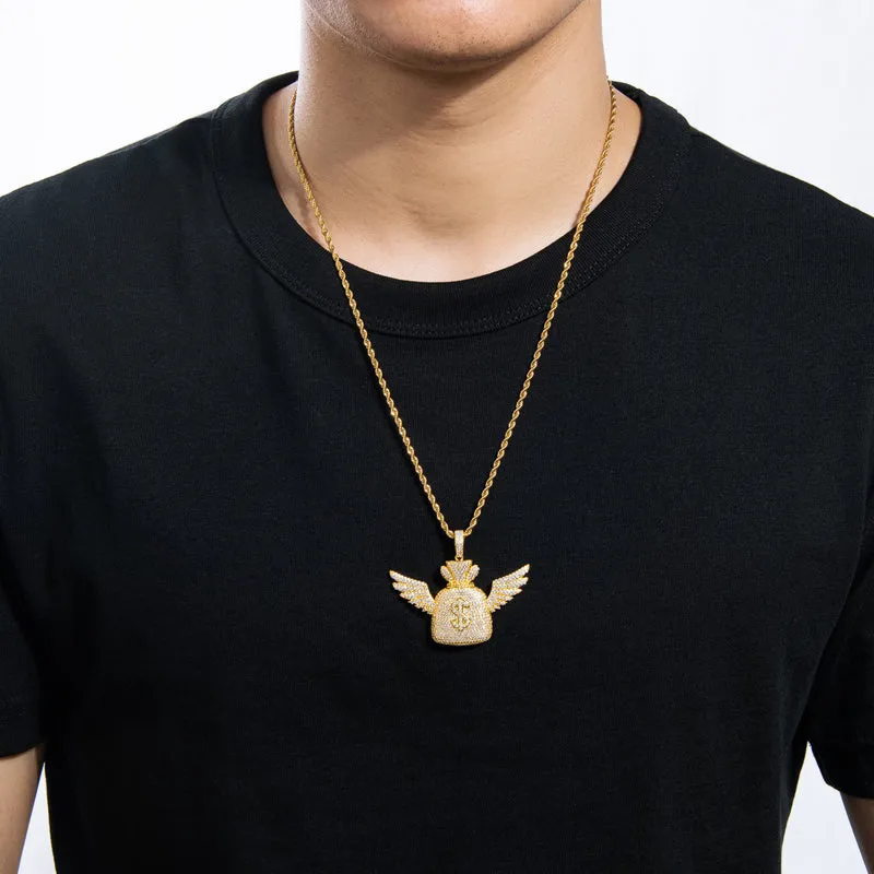Created Diamond Wallet With Wings Hip Hop Pendant Necklace
